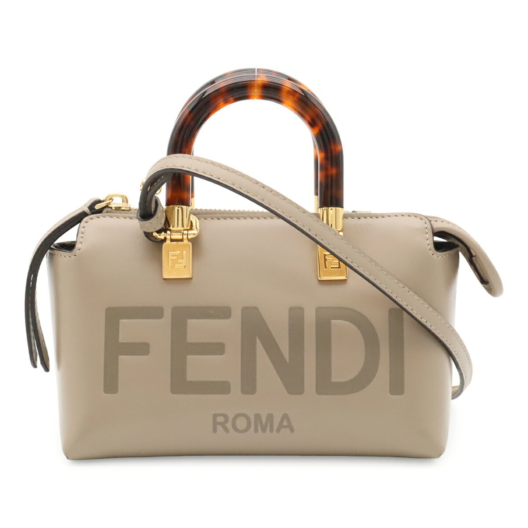 Fendi Grayish Leather Handbag Pochette Shoulder Bag (Pre-Owned)