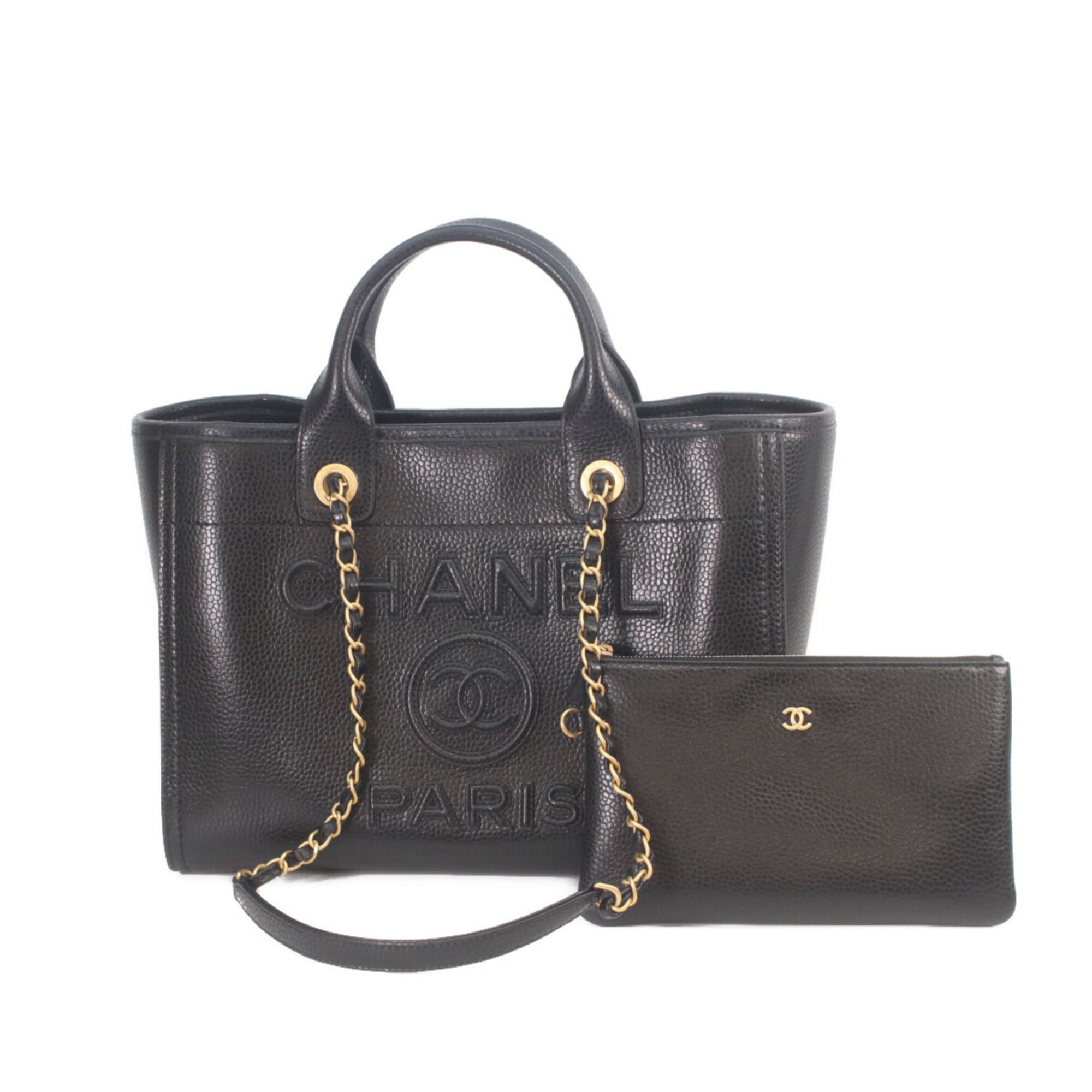 Chanel Black Grained Calfskin Pouch Shoulder Bag (Pre-Owned)