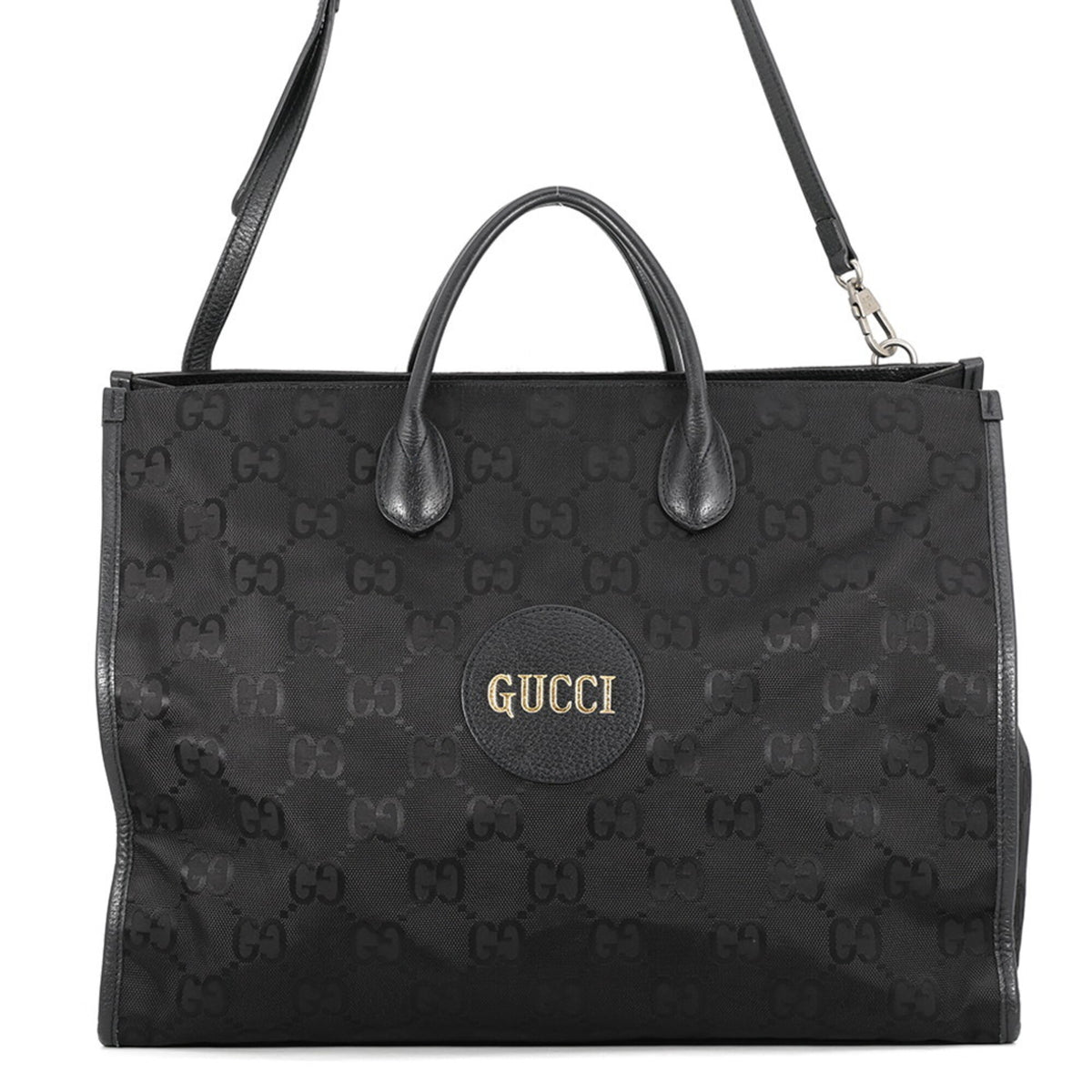 Gucci Black Nylon Leather Shoulder Bag Tote Bag (Pre-Owned)