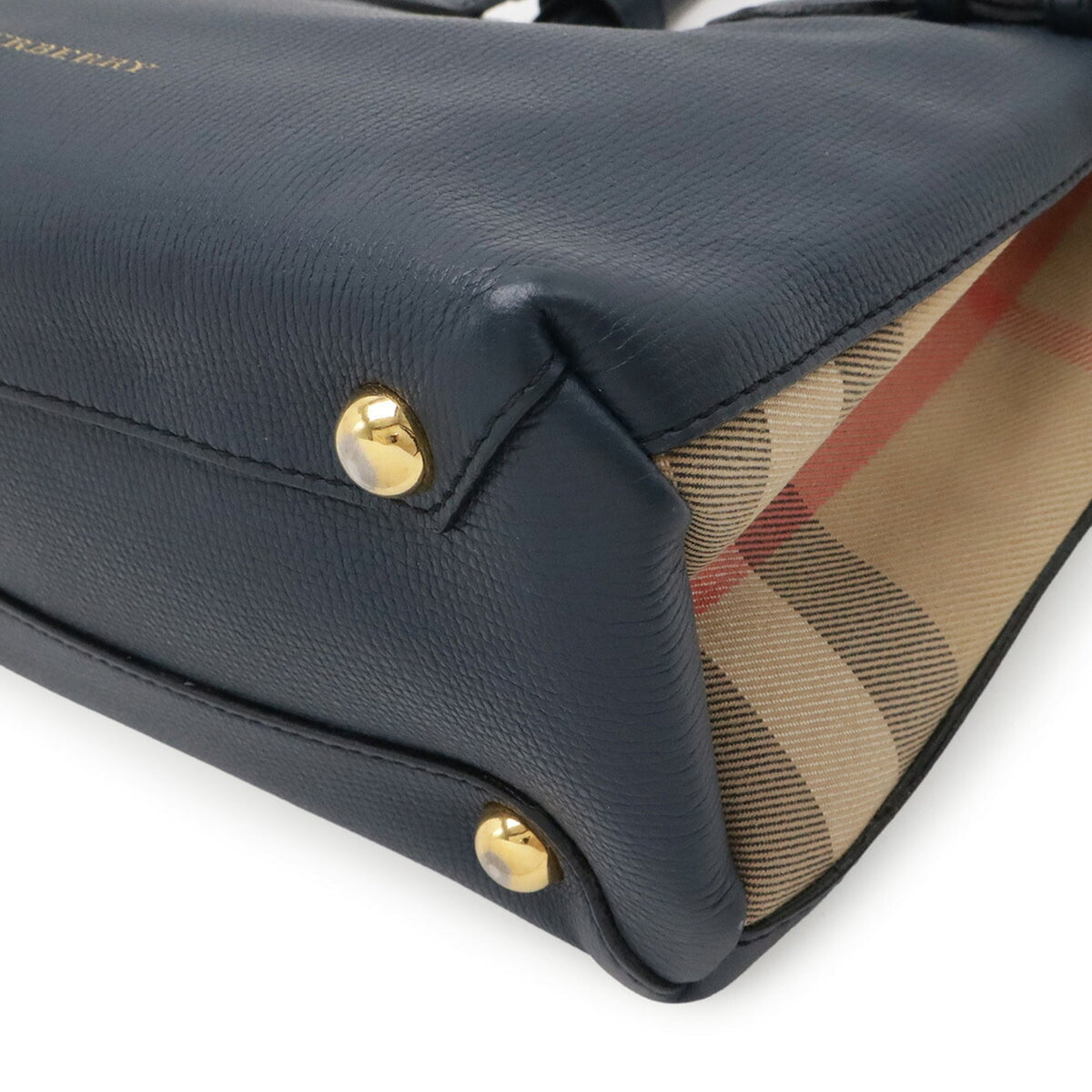 Burberry Beige Navy Leather Handbag Tote Bag (Pre-Owned)