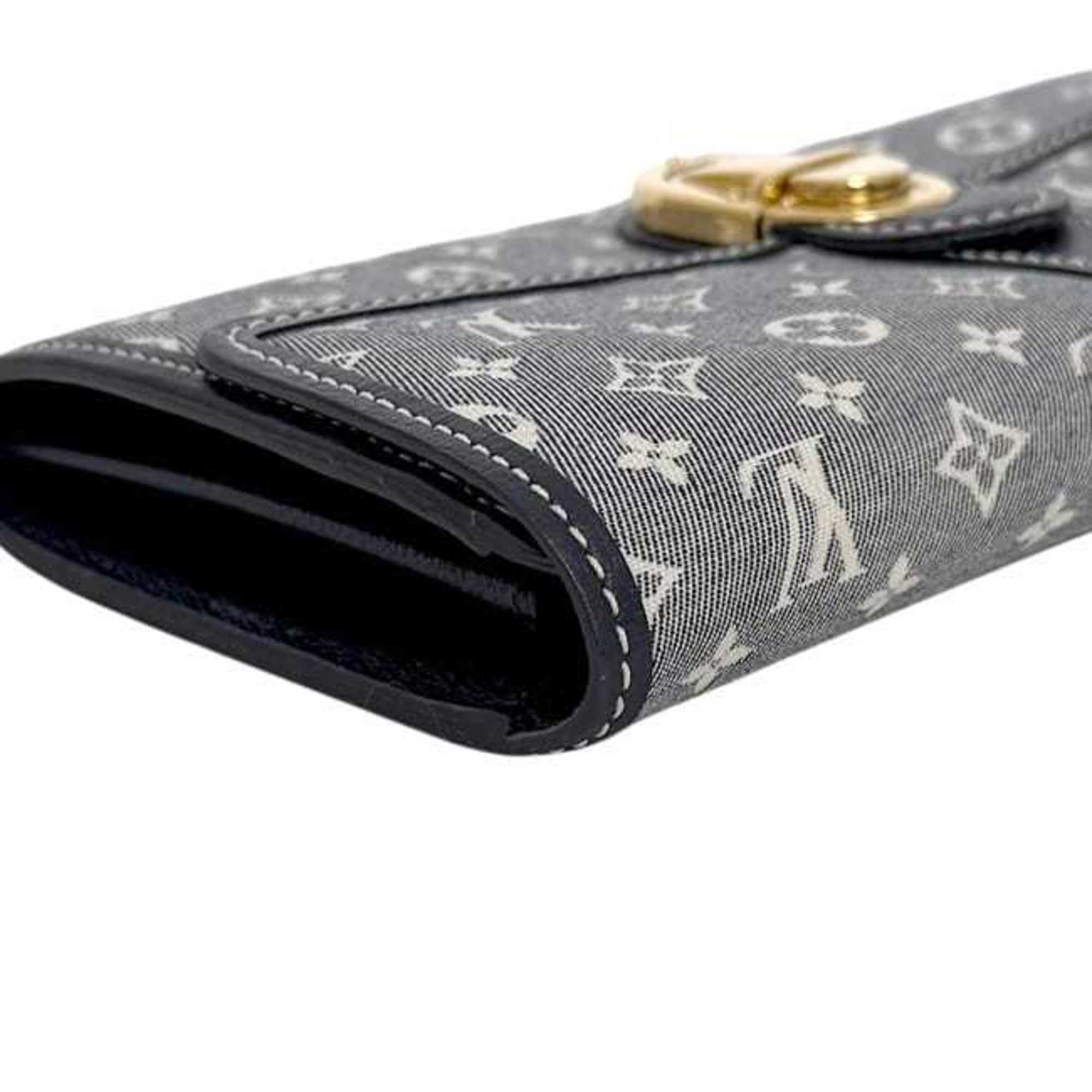 Louis Vuitton Gray Navy Canvas Leather Long Wallet (Bi-Fold) (Pre-Owned)