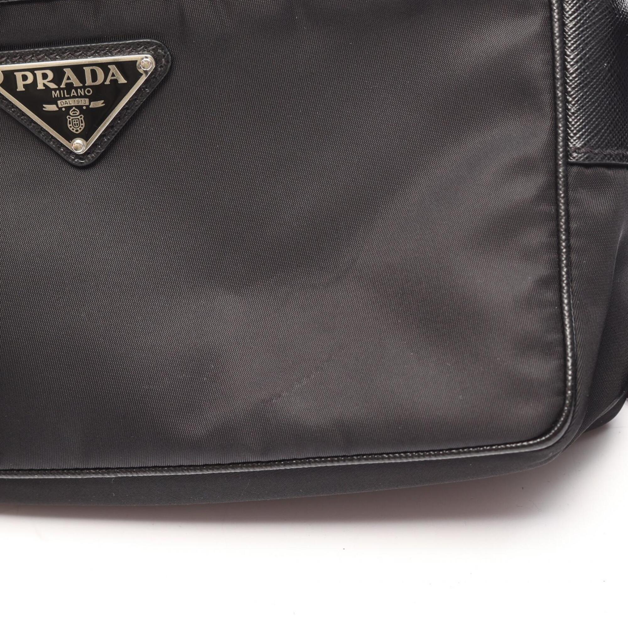 Prada Black Nylon Leather Handbag Shoulder Bag (Pre-Owned)