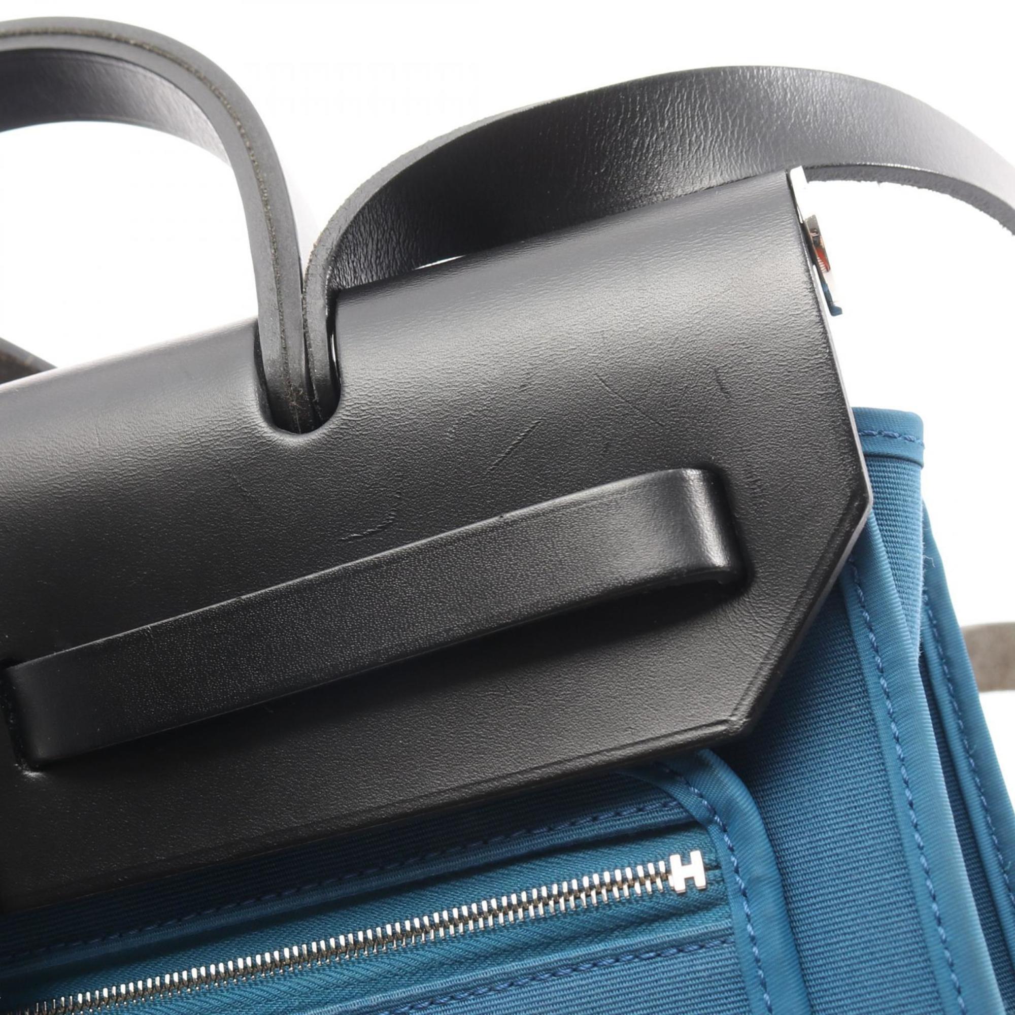 Hermes Black Blue Toile Officier Handbag (Pre-Owned)