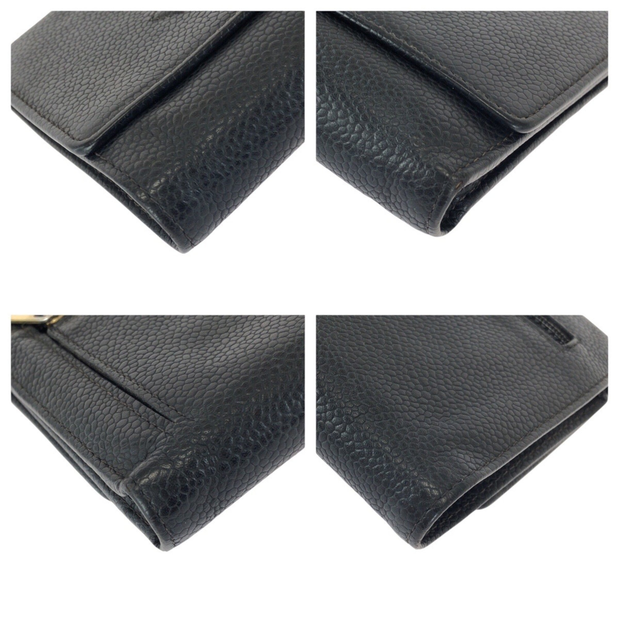 Chanel Black Grained Calfskin Wallet (Tri-Fold) (Pre-Owned)