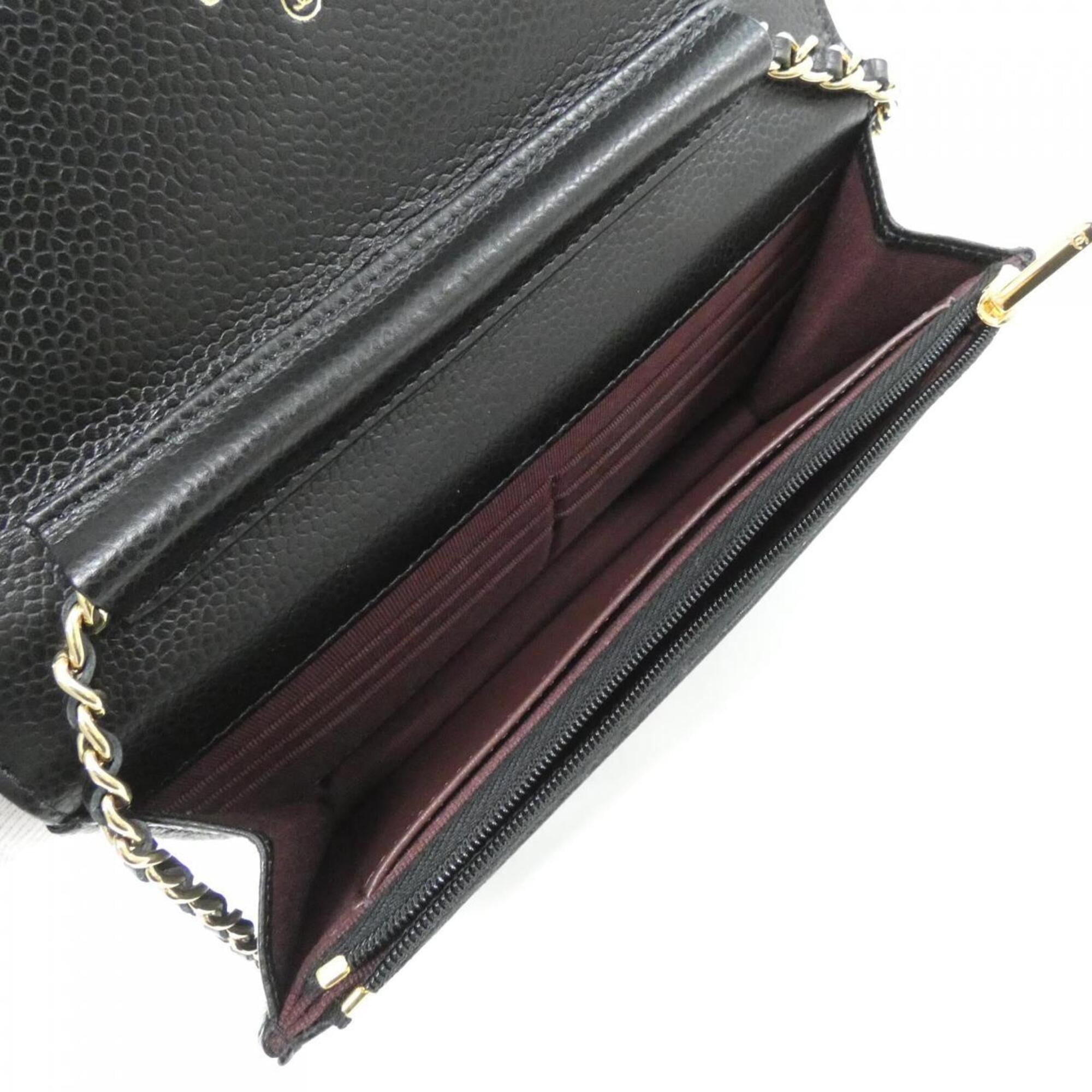 Chanel Black Bordeaux Grained Calfskin Chain/Shoulder Wallet (Pre-Owned)
