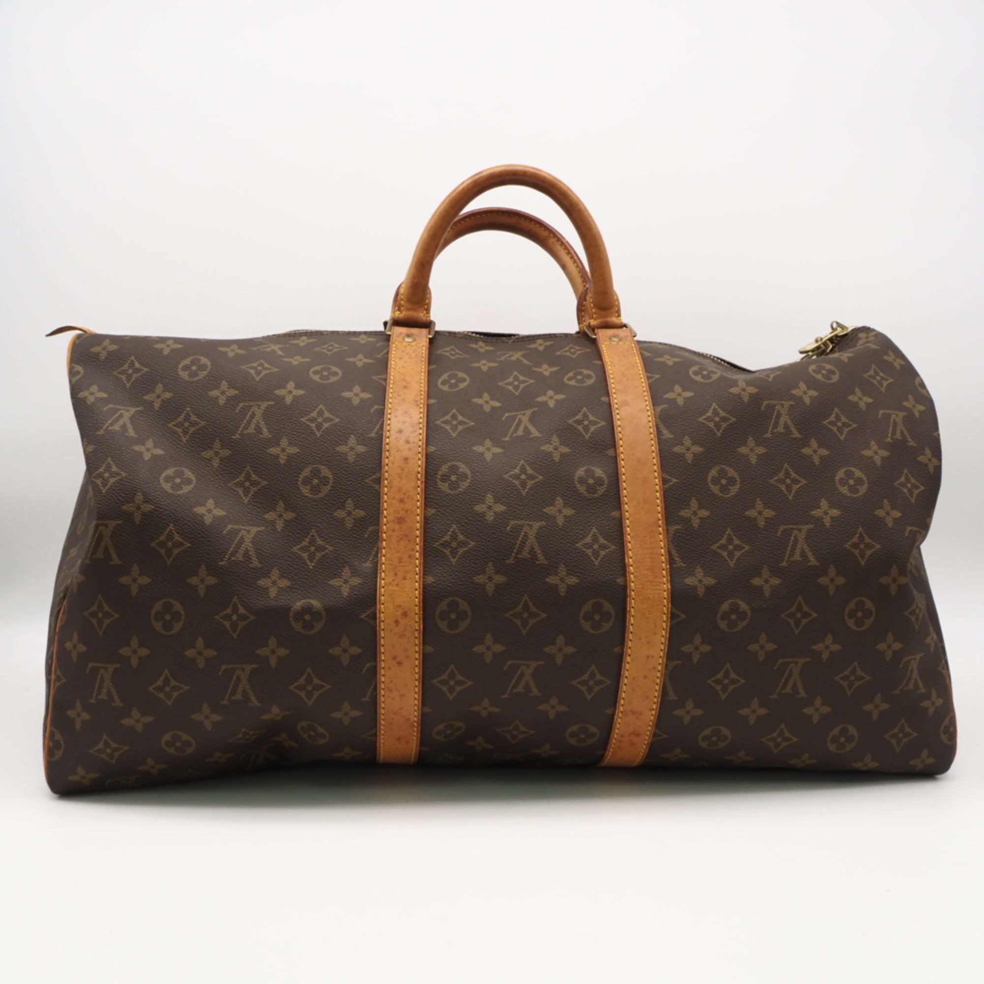 Louis Vuitton Monogram Beige Brown Coated Canvas Leather Boston Bag (Pre-Owned)