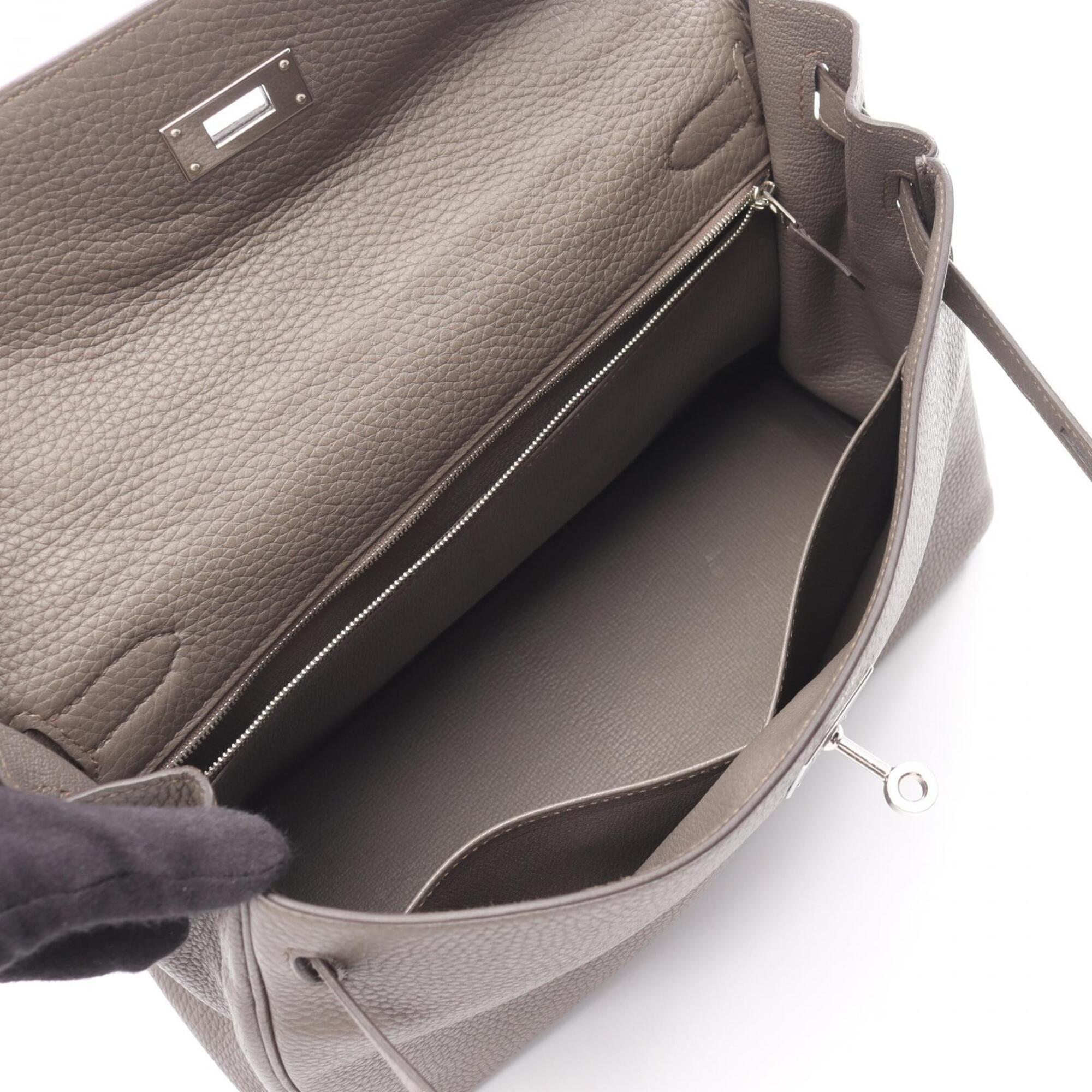 Hermes Etain Gray Taurillon Clemence Leather Handbag (Pre-Owned)