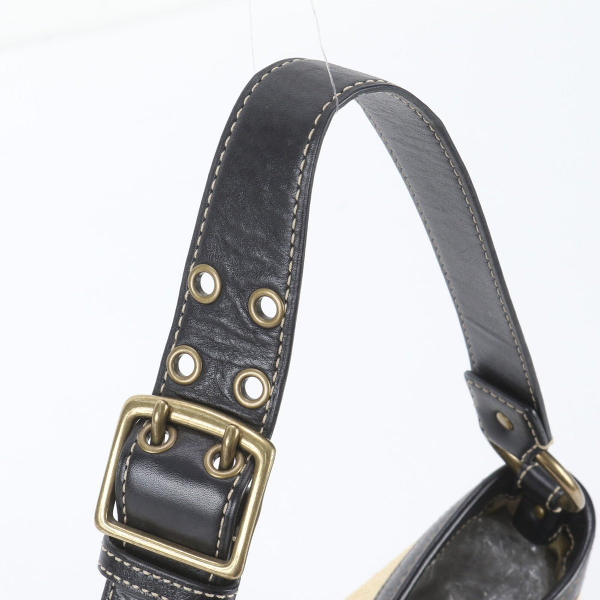 Coach Beige Black Leather Handbag Shoulder Bag Tote Bag (Pre-Owned)
