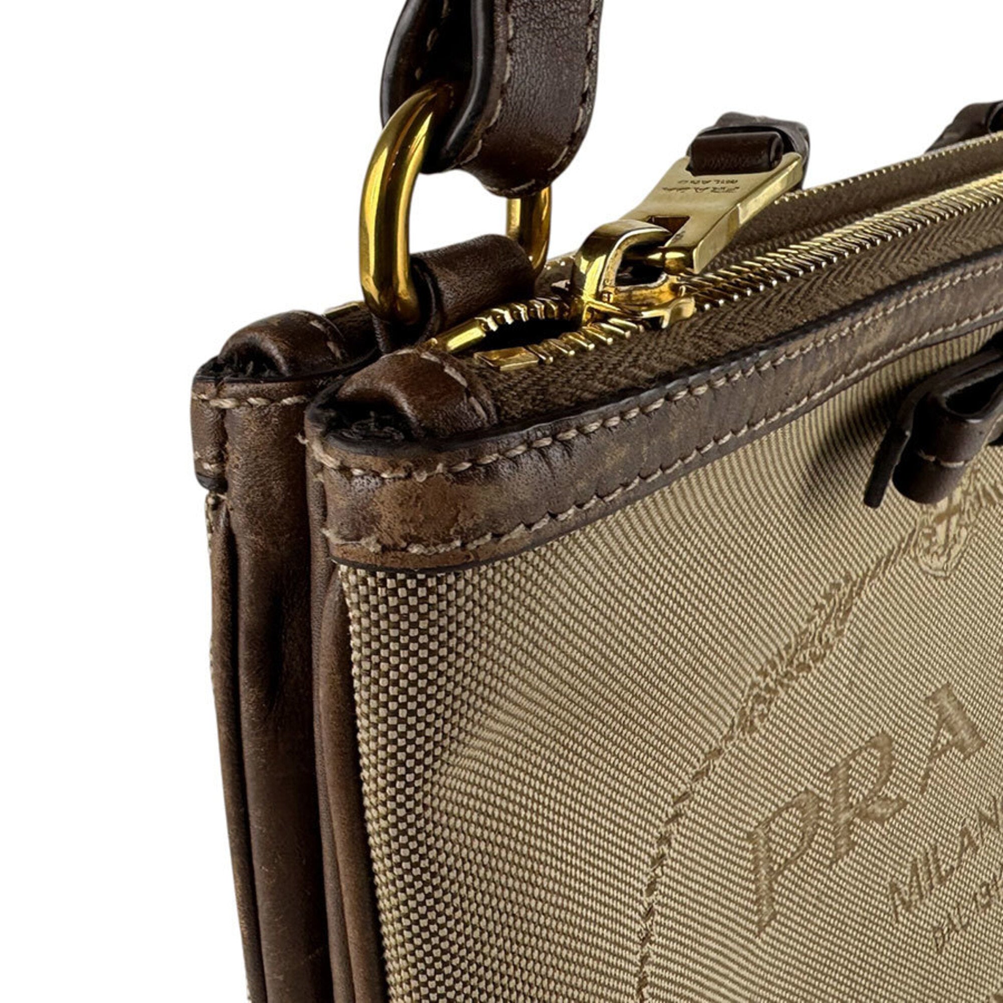 Prada Brown Canvas Leather Shoulder Bag (Pre-Owned)