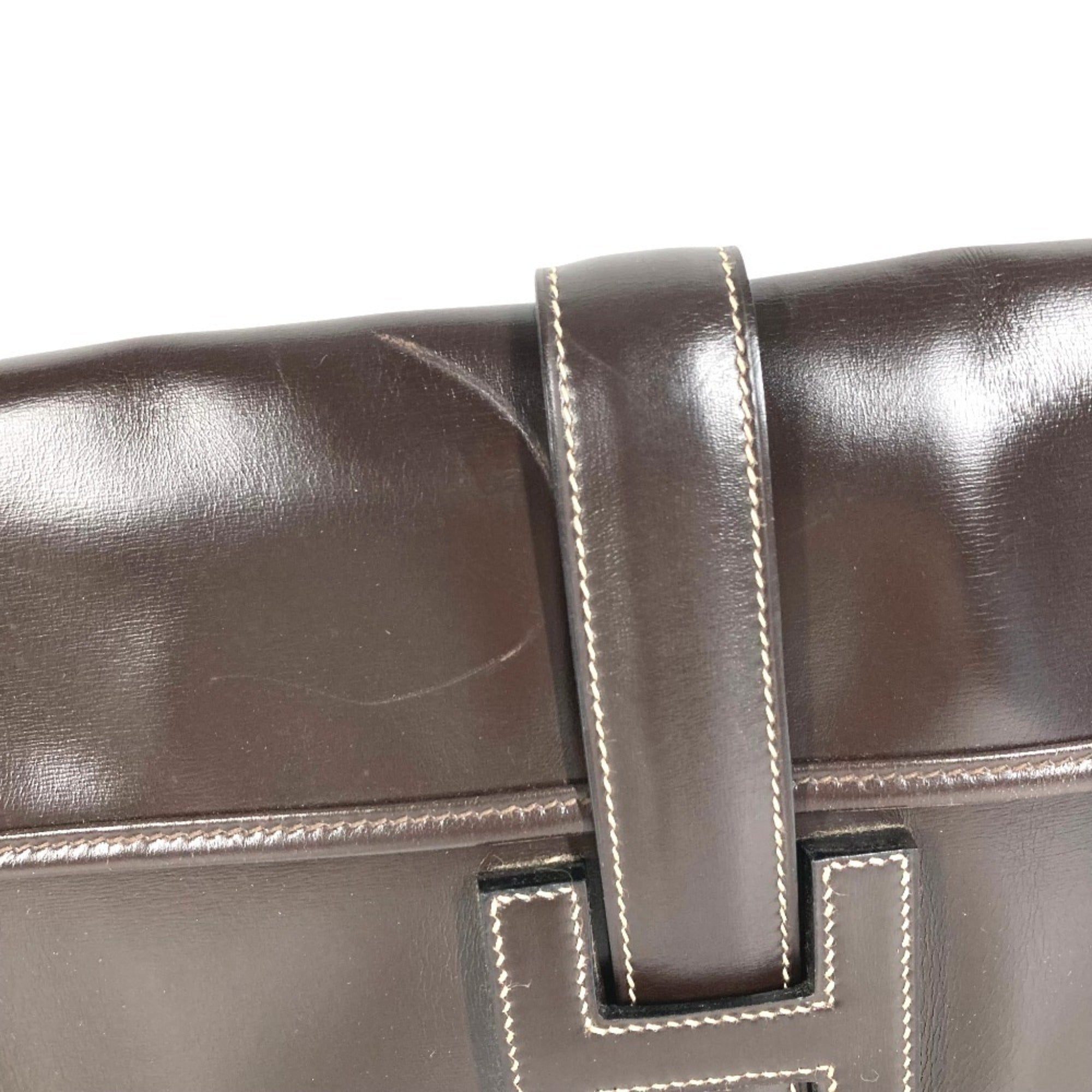Hermes Dark Brown Leather Clutch Bag (Pre-Owned)
