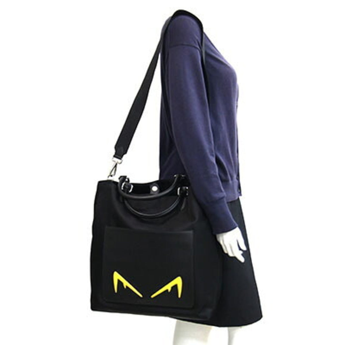 Fendi Black Nylon Leather Handbag Tote Bag (Pre-Owned)