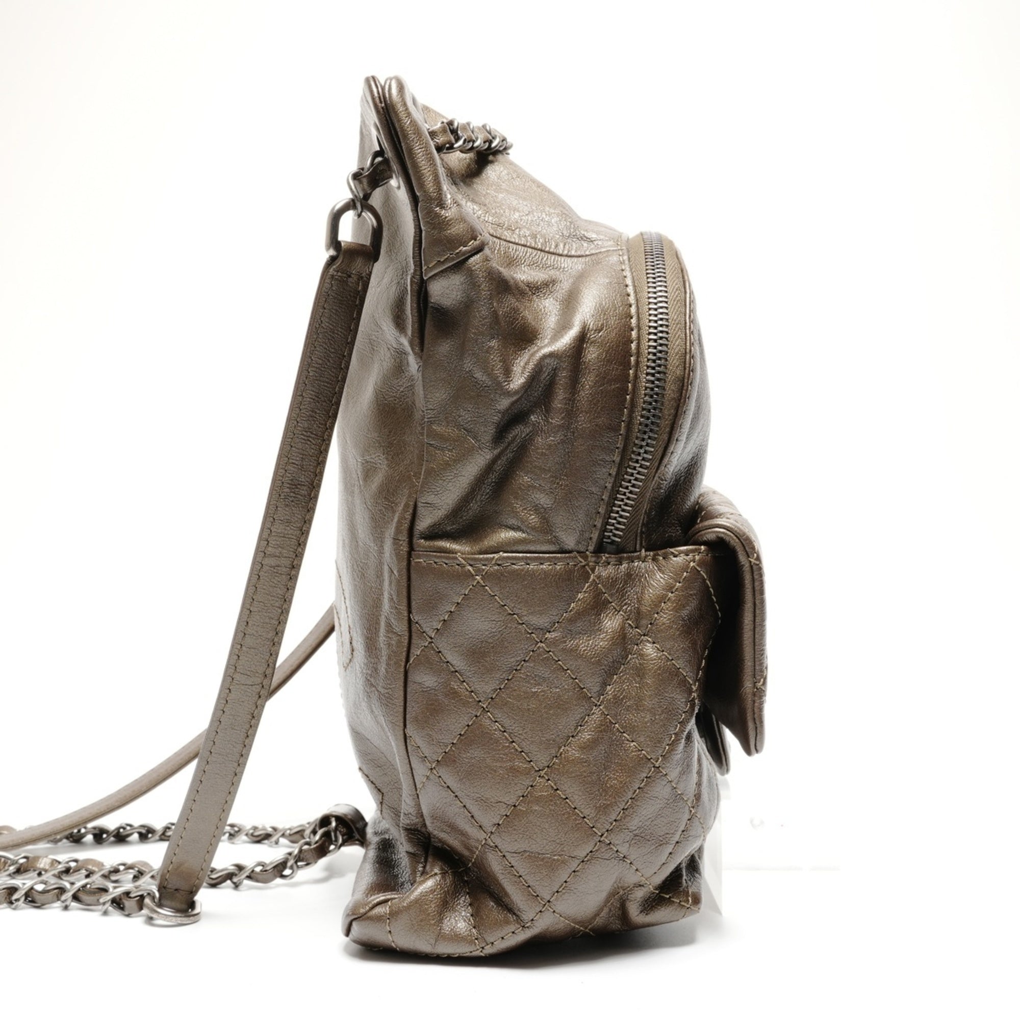 Chanel Matelasse Khaki Leather Backpack (Pre-Owned)