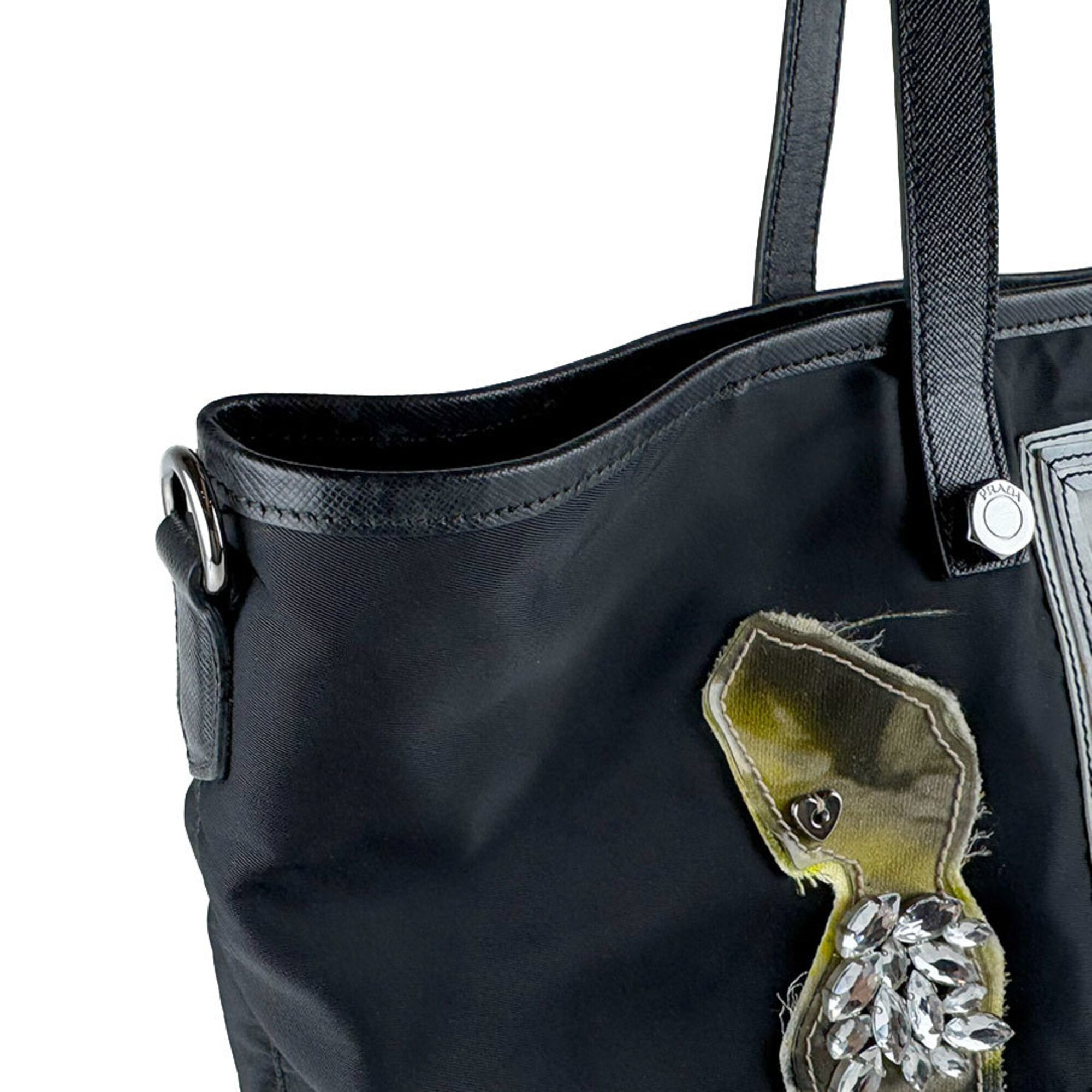 Prada Black Multi-Color Nylon Shoulder Bag Tote Bag (Pre-Owned)