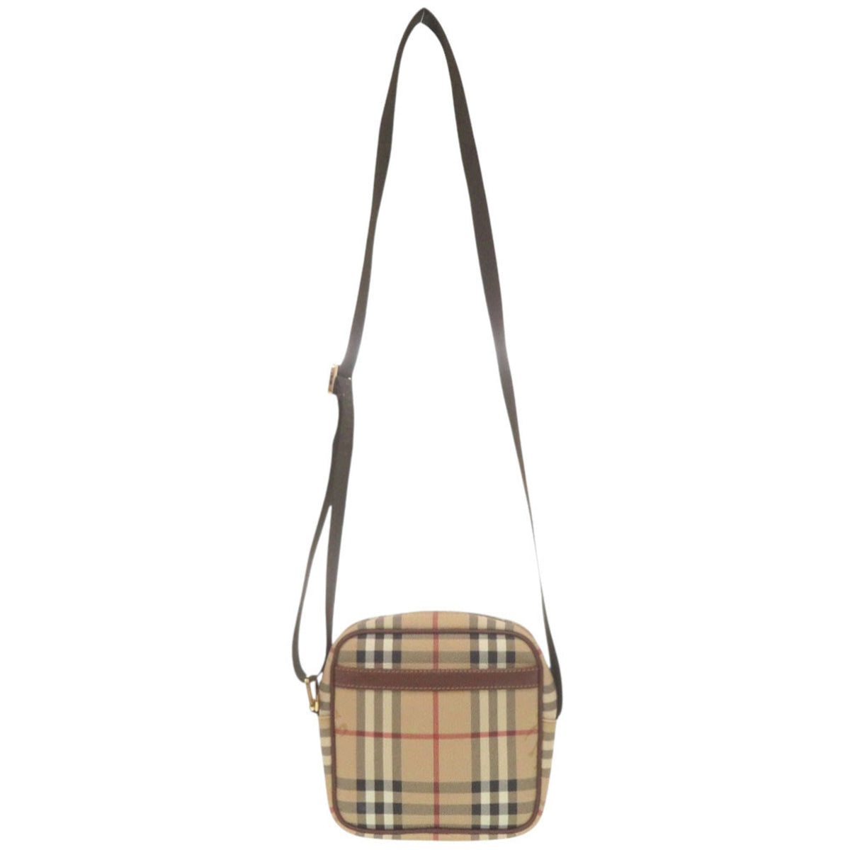 Burberry Beige Black Red Color Leather Canvas Shoulder Bag (Pre-Owned)