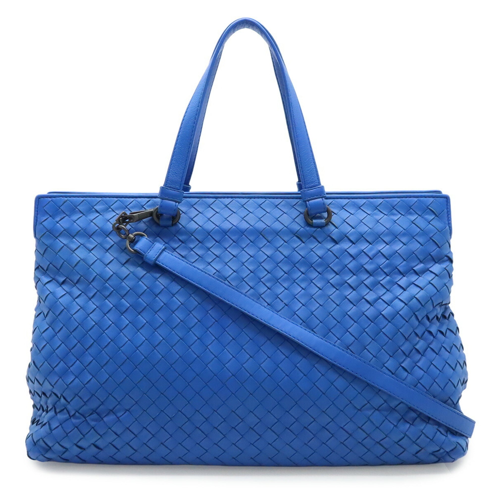 Bottega Veneta Blue Leather Shoulder Bag Tote Bag (Pre-Owned)