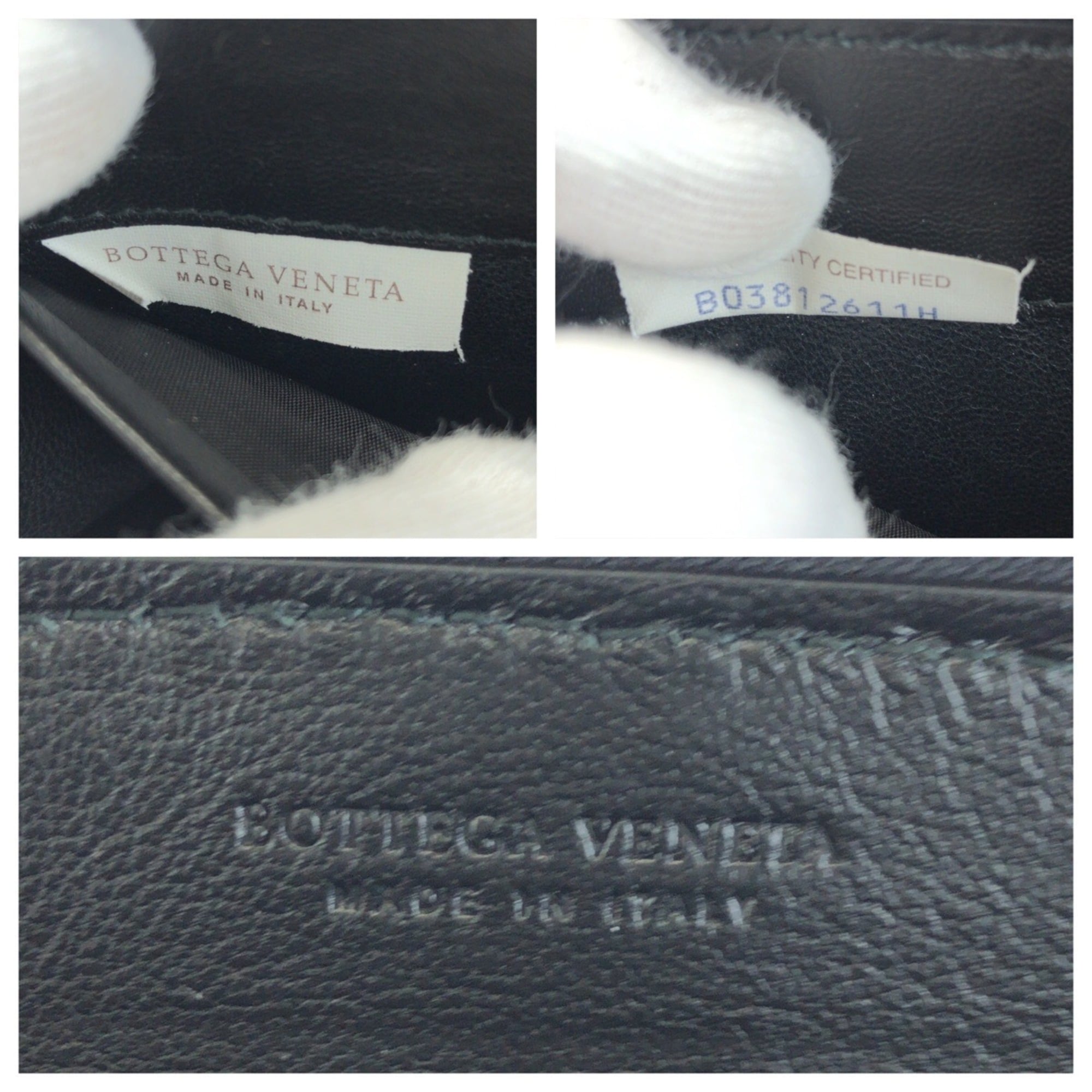 Bottega Veneta Black Gray Leather Long Wallet (Bi-Fold) (Pre-Owned)