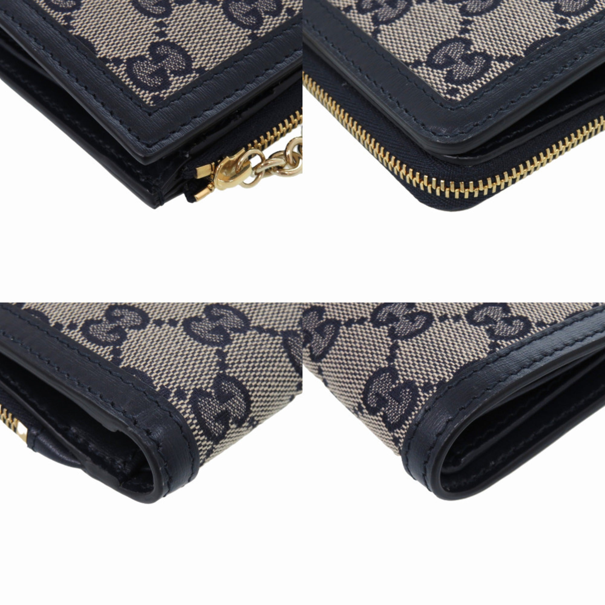 Gucci Navy Gg Canvas Leather Wallet (Bi-Fold) (Pre-Owned)