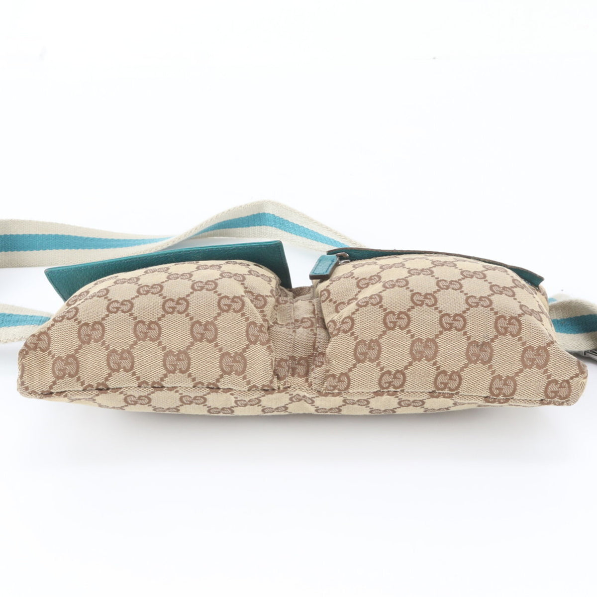 Gucci Blue Brown Leather Canvas Pouch Sling Bag (Pre-Owned)