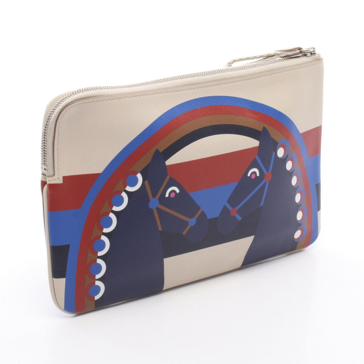 Hermes Beige Multi-Color Swift Leather Handbag Pouch (Pre-Owned)