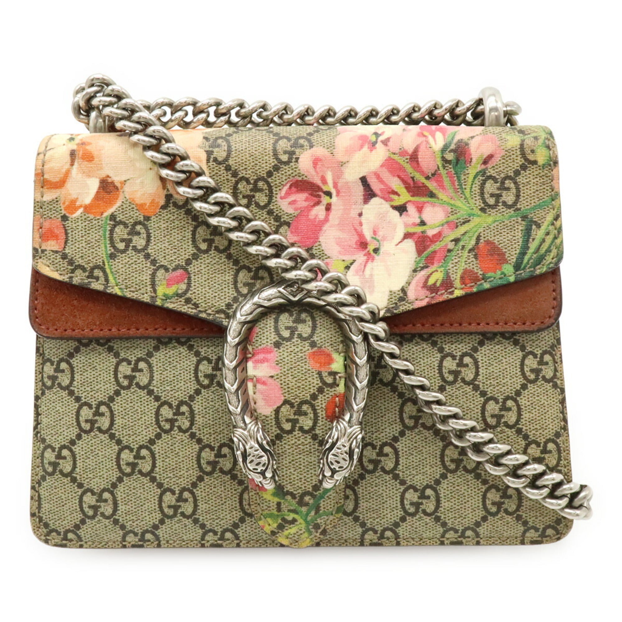 Gucci Beige Pink Multi-Color Pink Canvas Shoulder Bag (Pre-Owned)