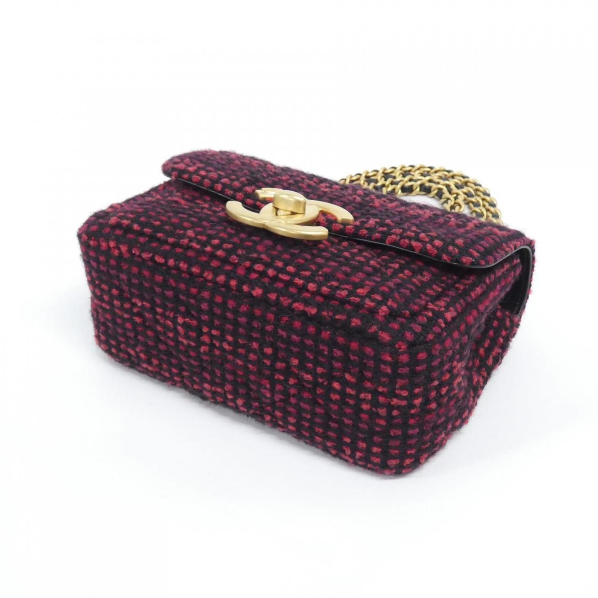 Chanel Black Red Color Cotton Tweed Shoulder Bag (Pre-Owned)