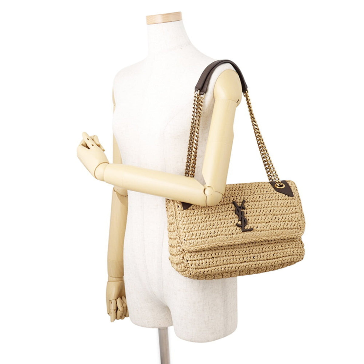 Yves Saint Laurent Brown Raffia Leather Handbag Shoulder Bag (Pre-Owned)