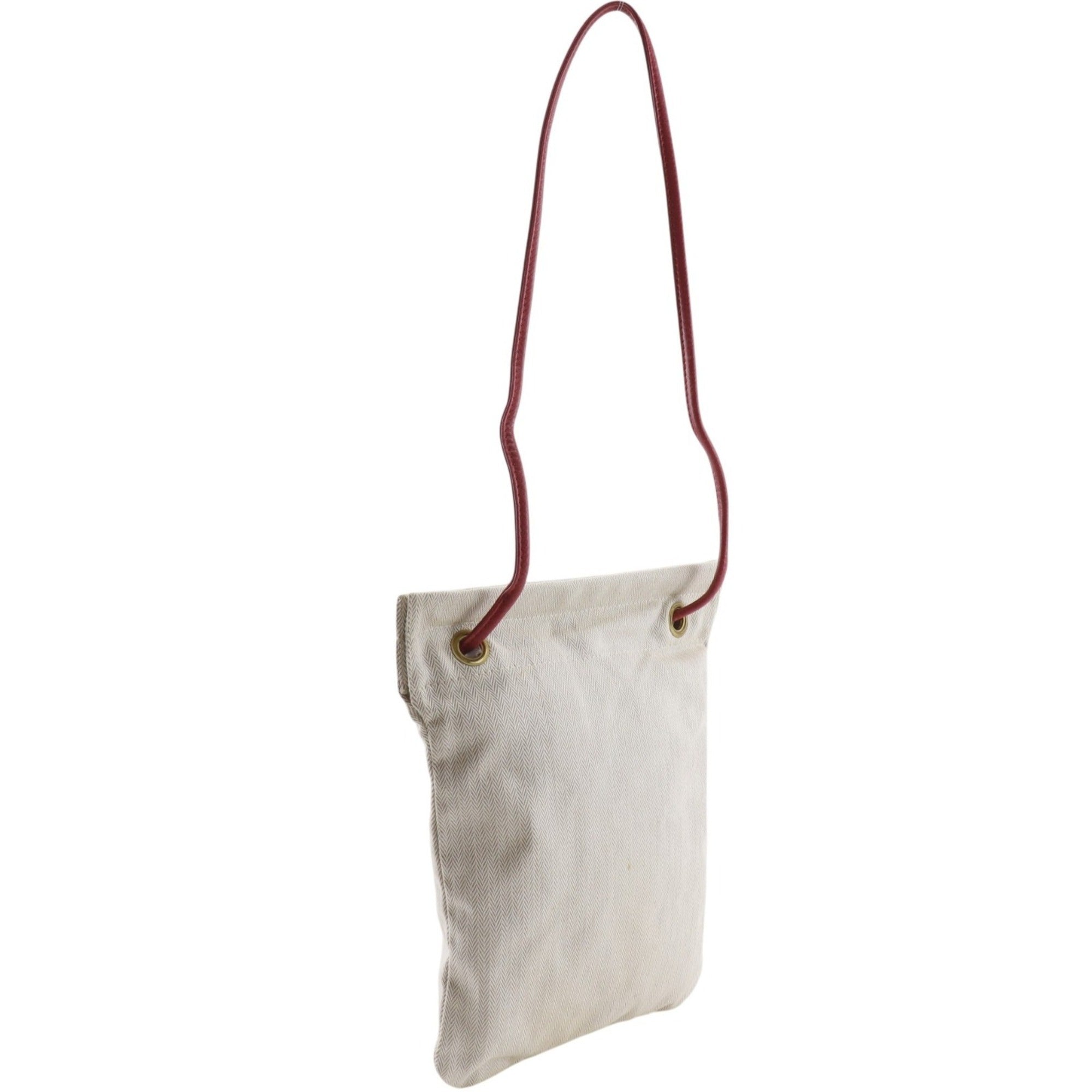 Hermes Ivory Red Color Toile Chevron Leather Shoulder Bag (Pre-Owned)