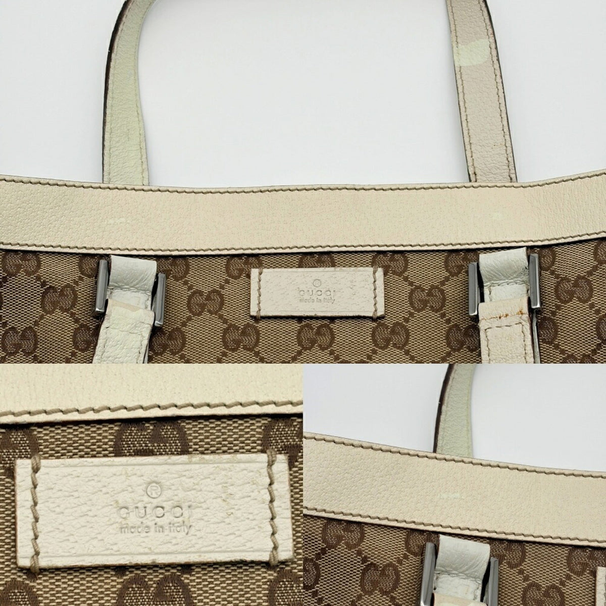 Gucci Beige Ivory Gg Canvas Leather Tote Bag (Pre-Owned)