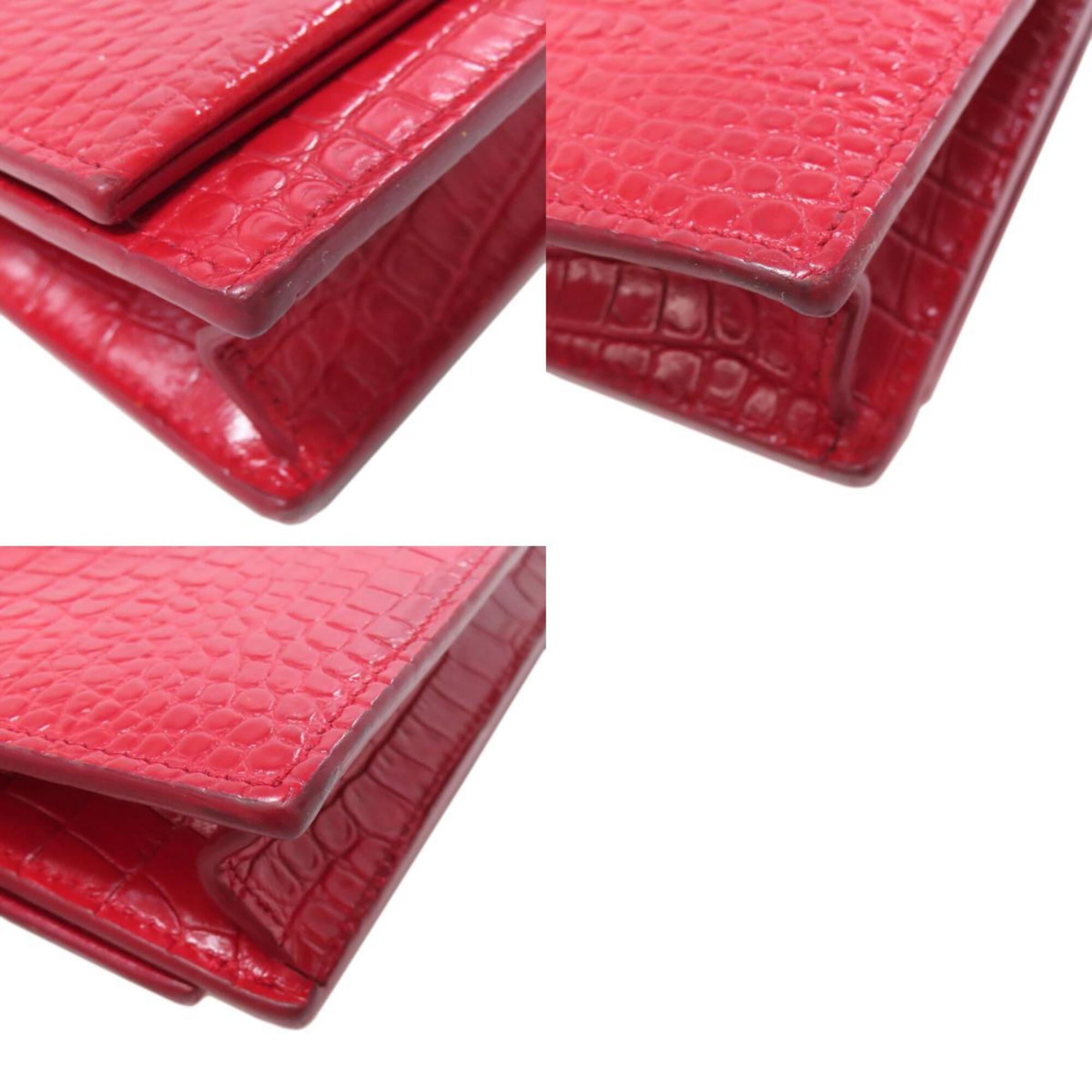 Yves Saint Laurent Red Color Leather Chain/Shoulder Wallet (Pre-Owned)