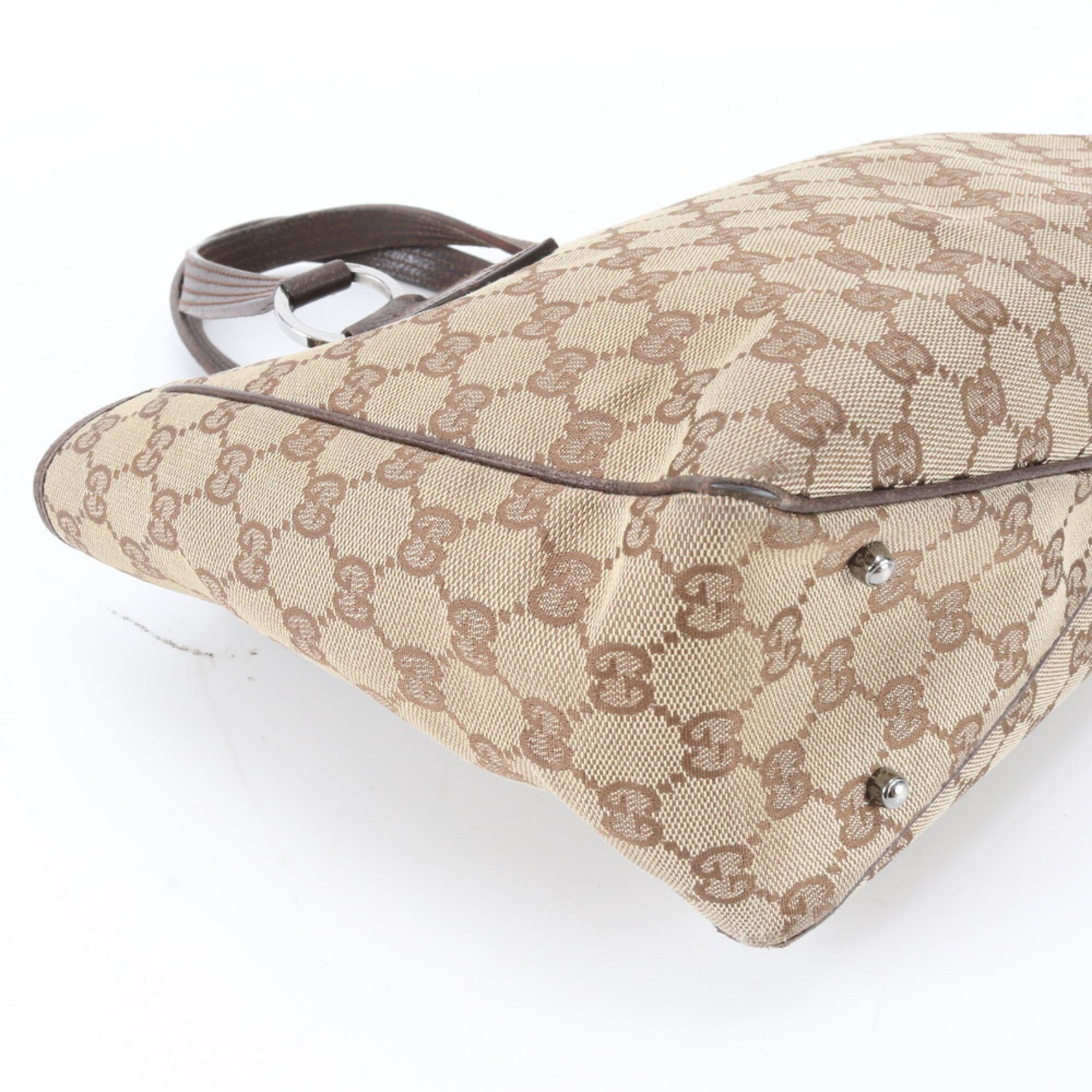 Gucci Gg Canvas Beige Brown Gg Canvas Leather Handbag (Pre-Owned)