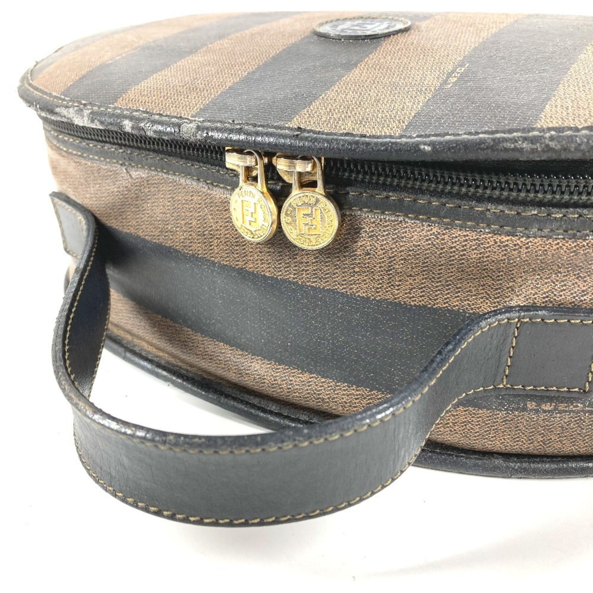 Fendi Pequin Black Khaki Pvc Leather Handbag Vanity Bag (Pre-Owned)