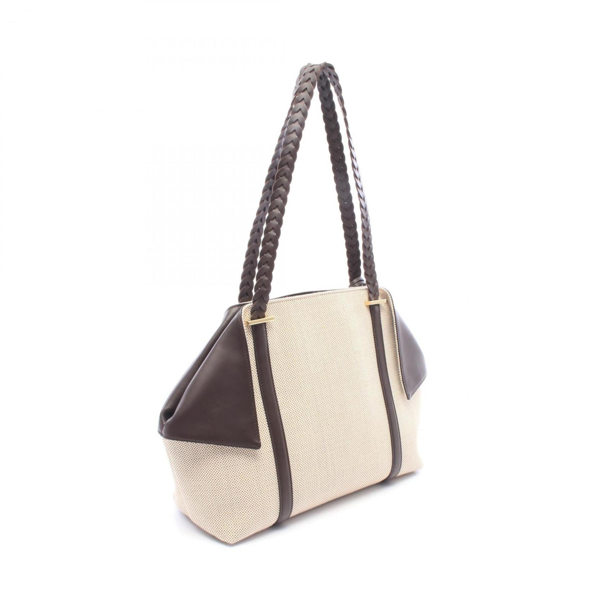 Salvatore Ferragamo Beige Brown Canvas Leather Handbag Tote Bag (Pre-Owned)