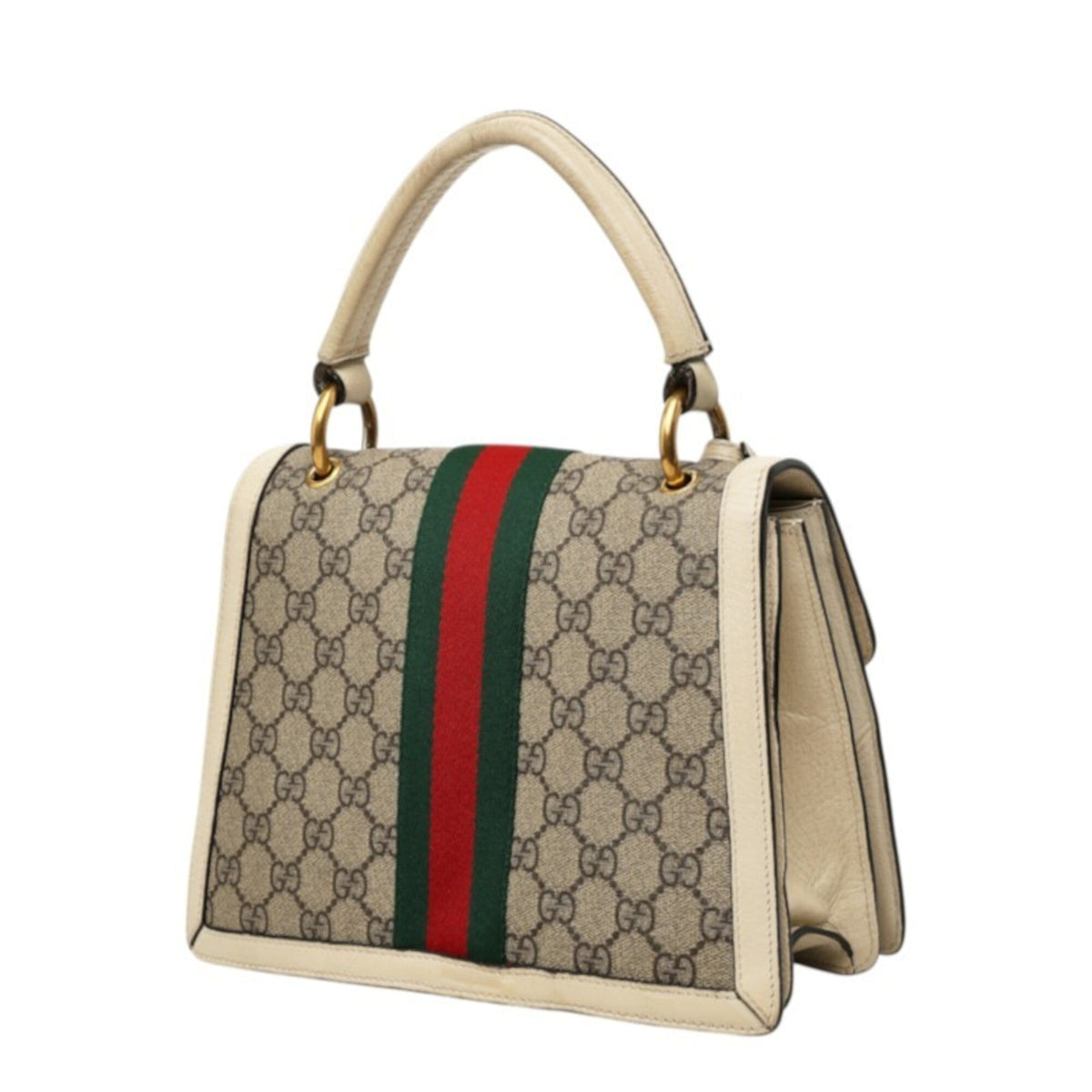 Gucci Beige Green Red Color Pvc Leather Handbag (Pre-Owned)
