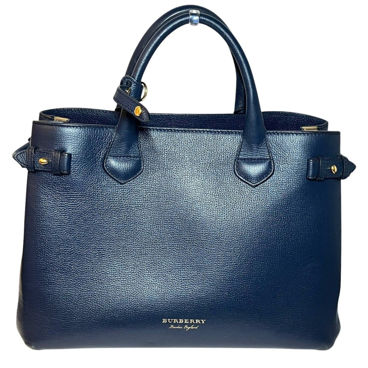 Burberry Navy Leather Canvas Handbag (Pre-Owned)