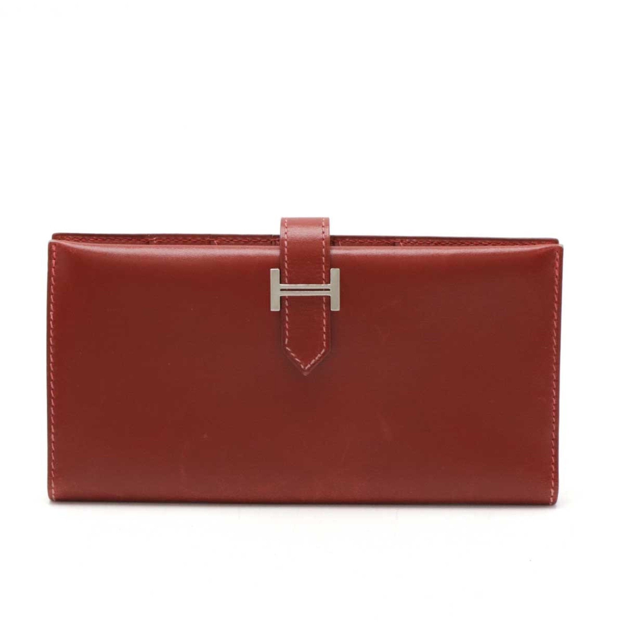 Hermes Red Color Leather Long Wallet (Bi-Fold) (Pre-Owned)