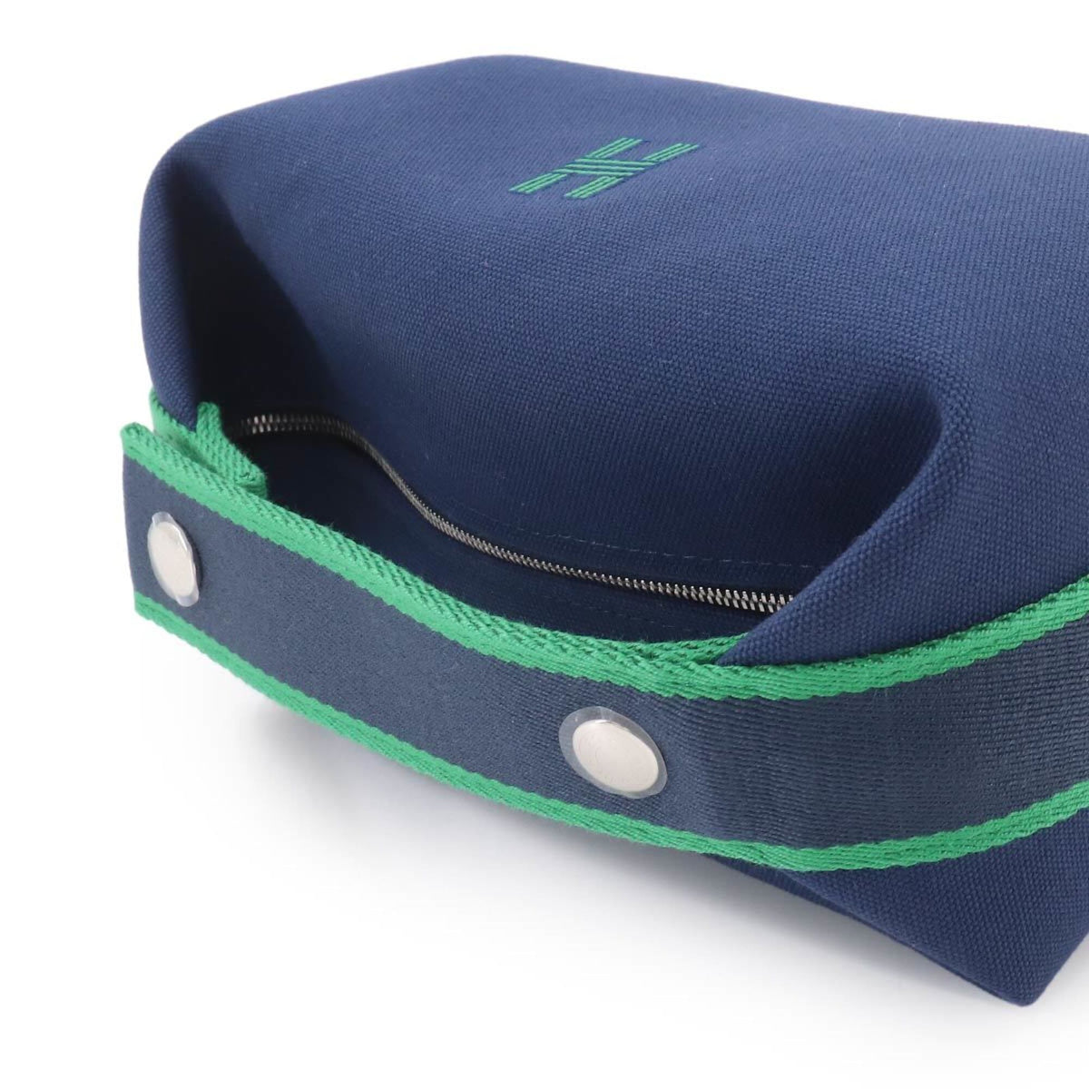 Hermes Black Blue Marine Green Toile H Handbag Pouch (Pre-Owned)