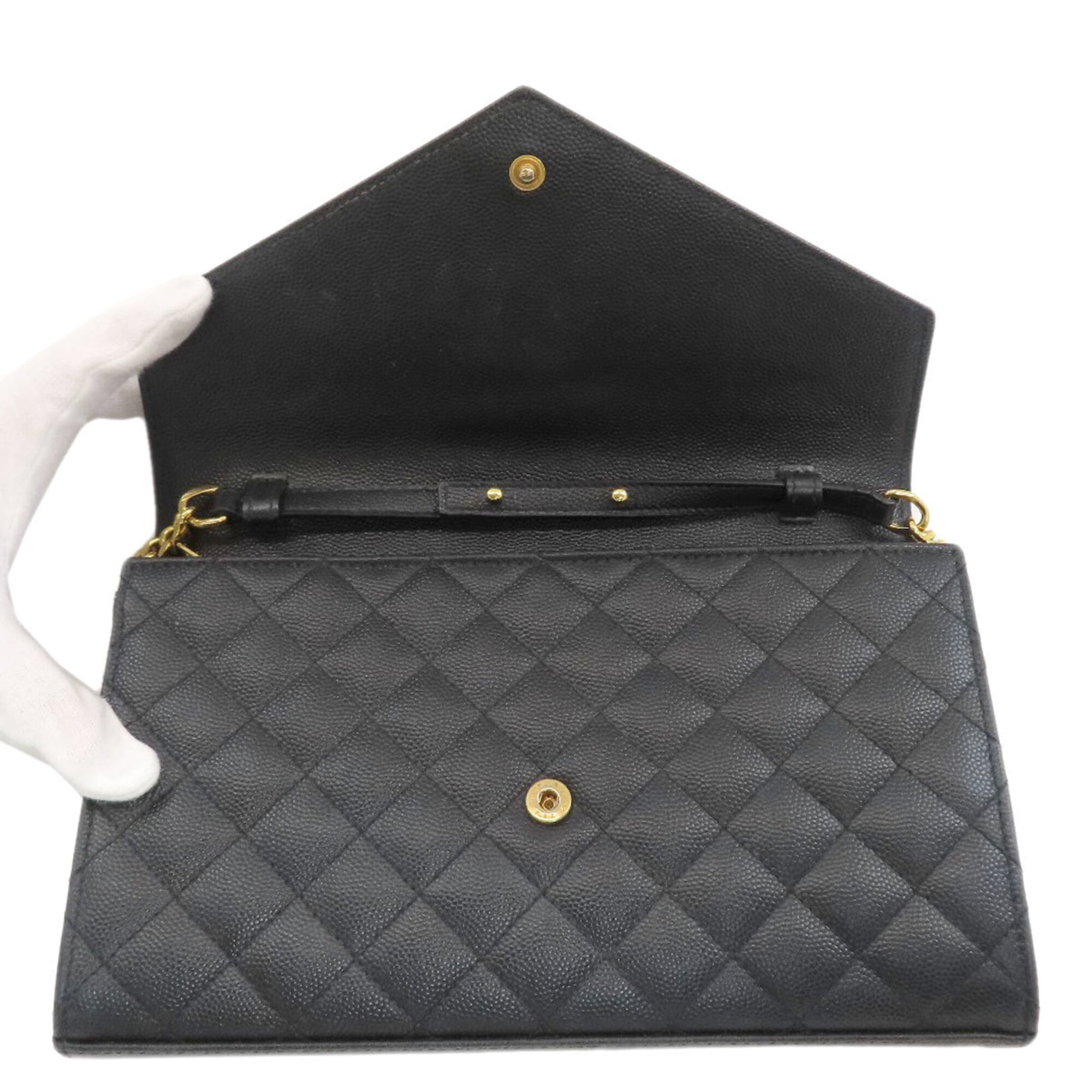 Yves Saint Laurent Black Leather Chain/Shoulder Wallet (Pre-Owned)
