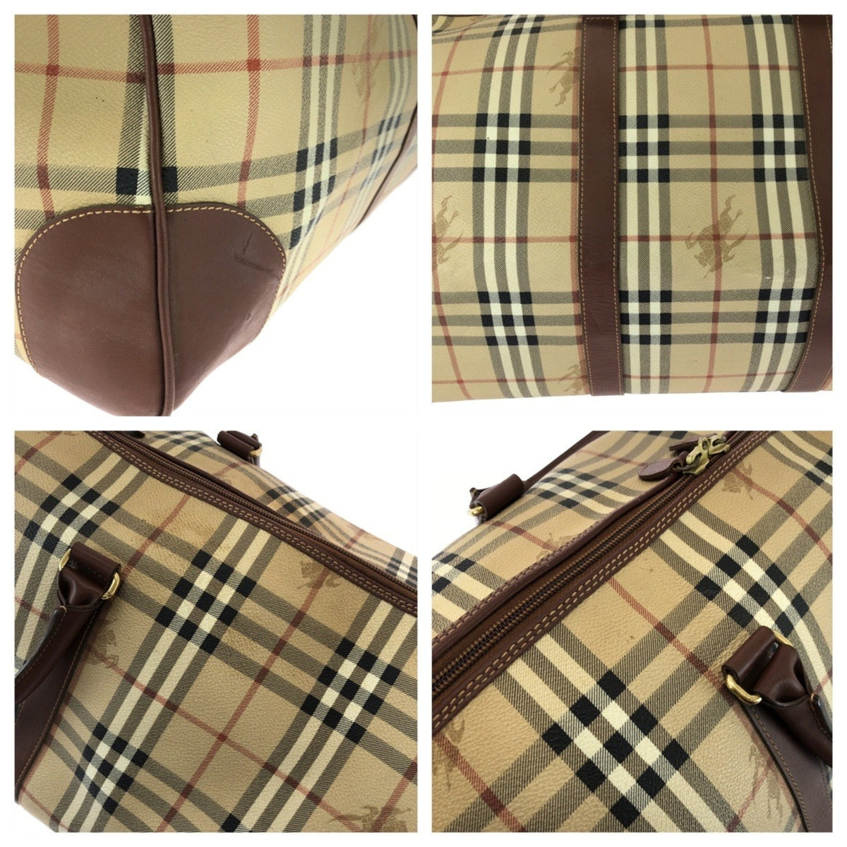 Burberry Beige Brown Pvc Leather Boston Bag Handbag (Pre-Owned)