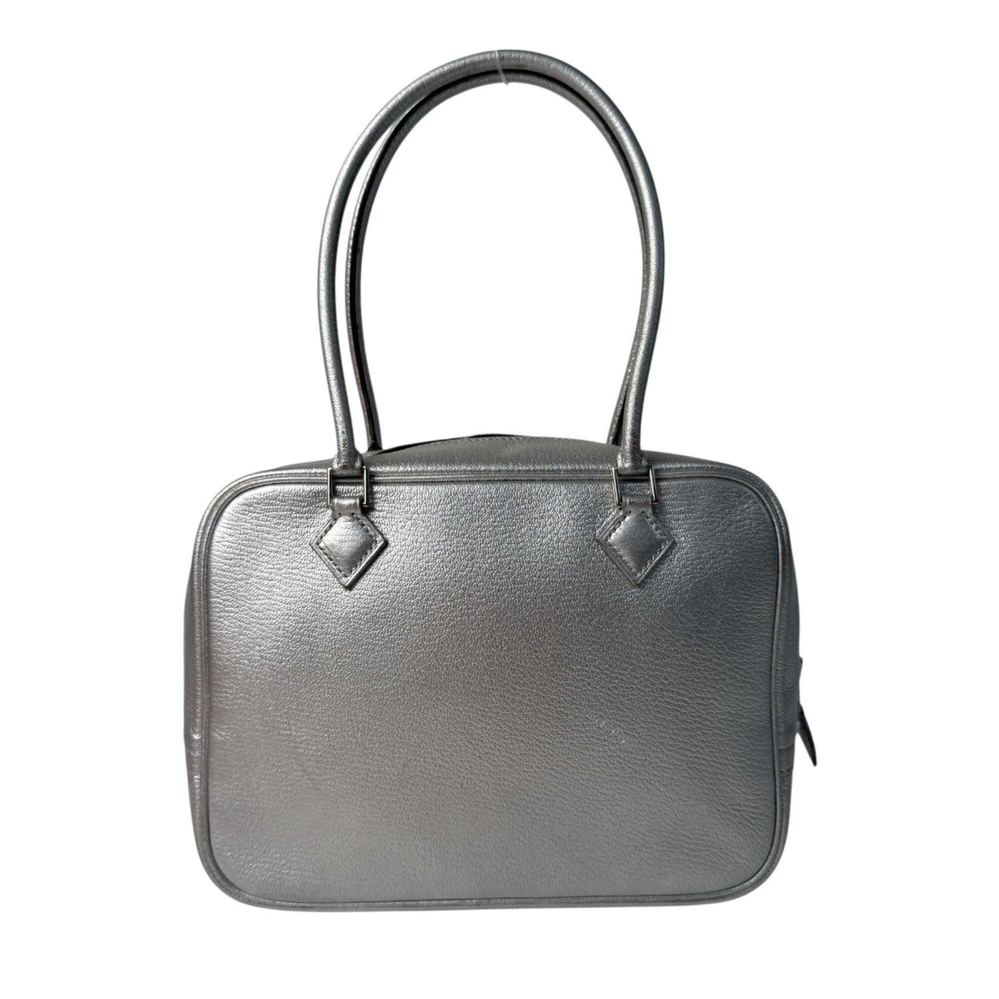 Hermes Silver Leather Handbag (Pre-Owned)