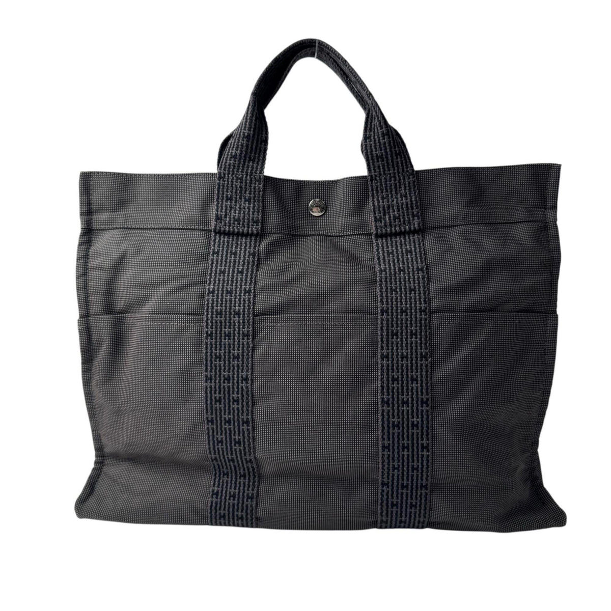Hermes Dark Gray Gray Nylon Canvas Tote Bag (Pre-Owned)