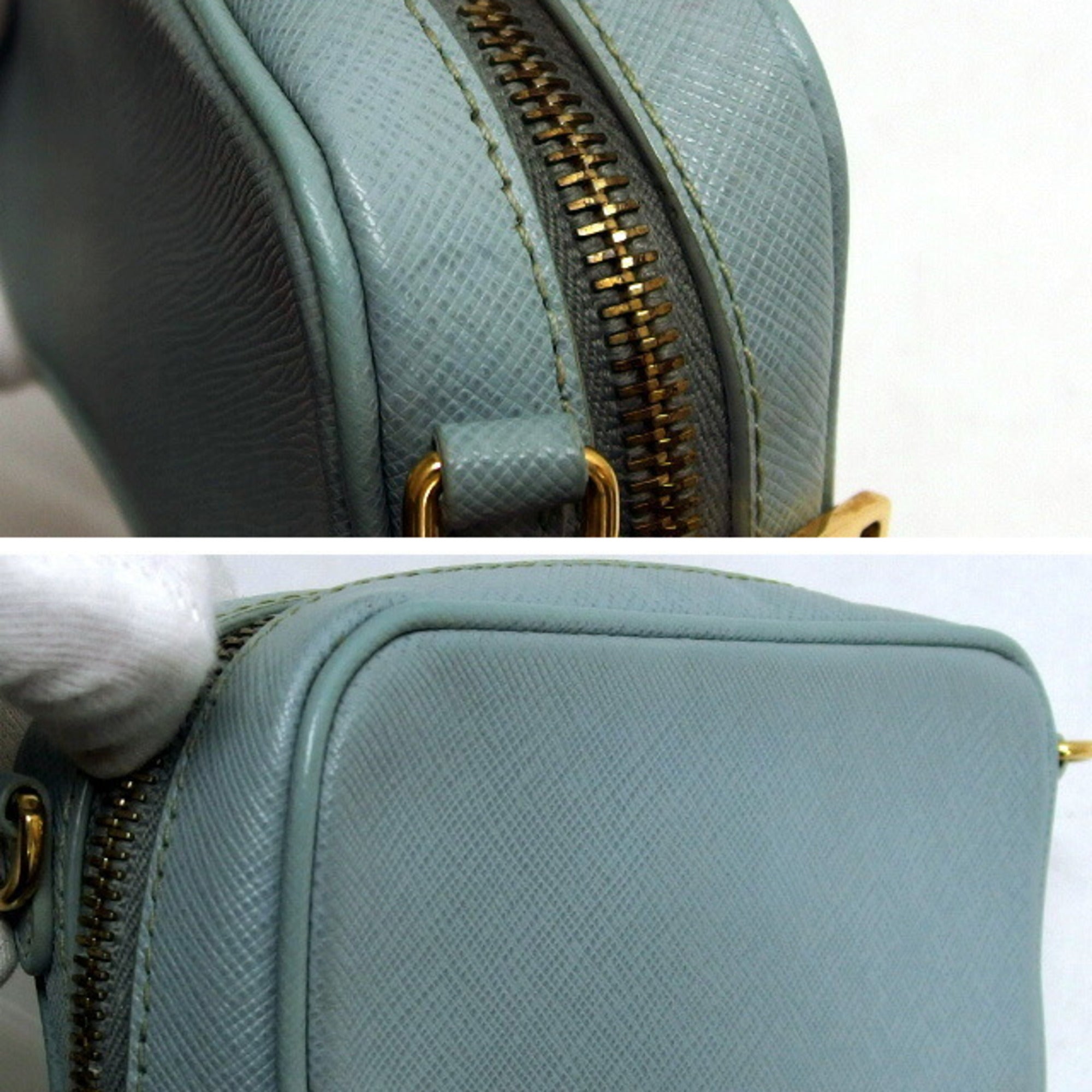Prada Saffiano Light Blue Leather Pochette Shoulder Bag (Pre-Owned)