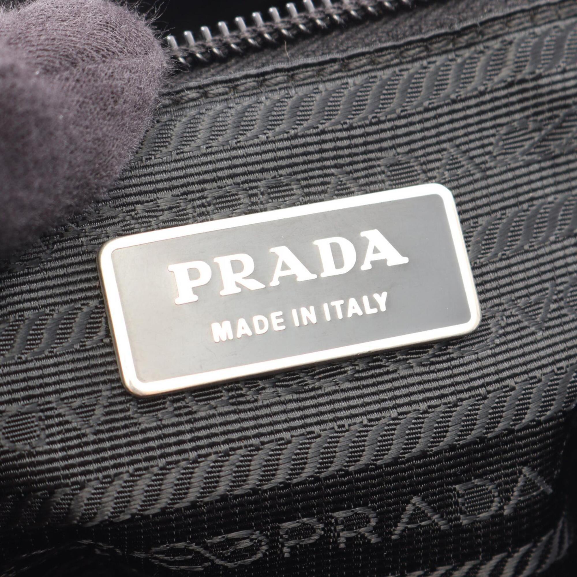 Prada Black Nylon Leather Handbag Shoulder Bag (Pre-Owned)