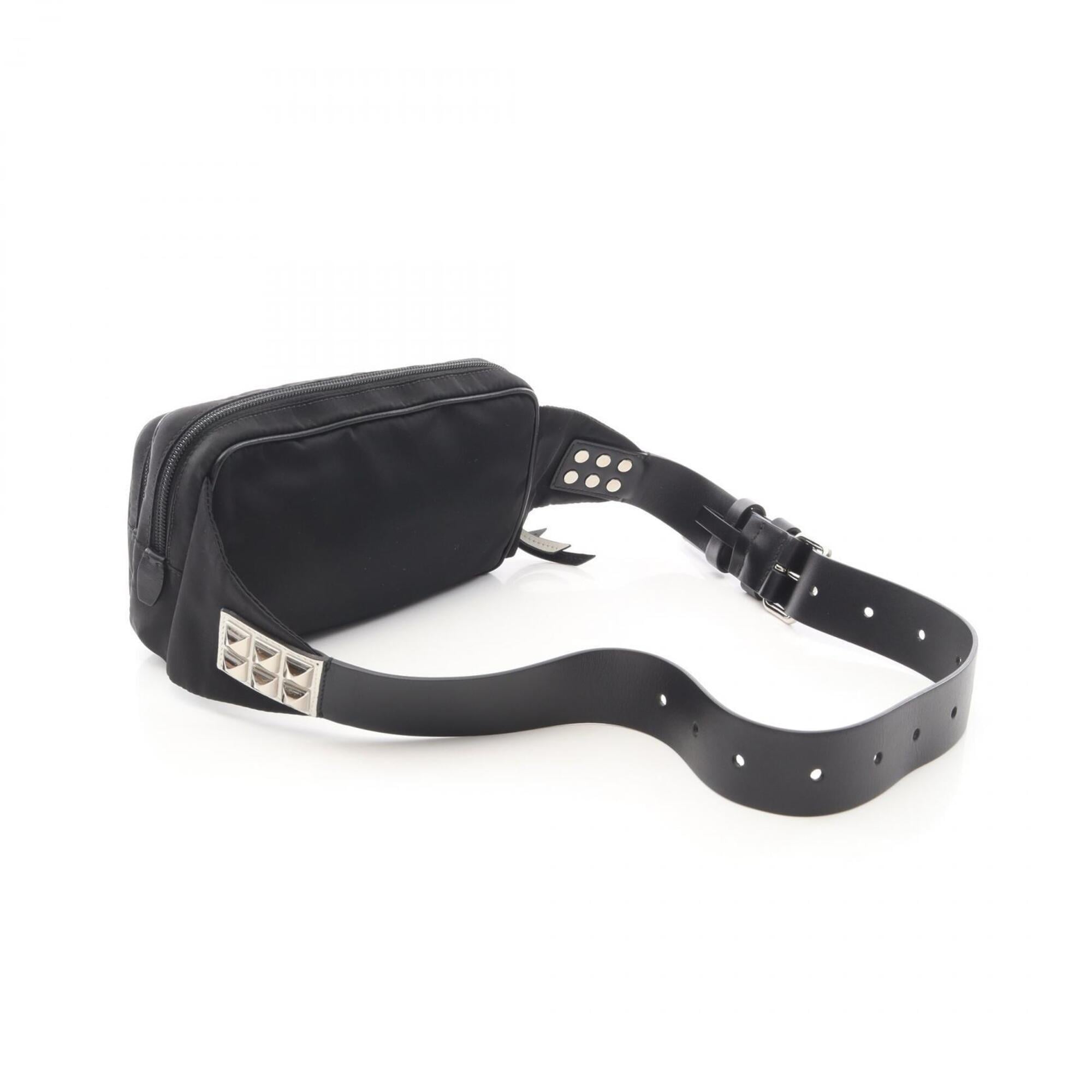 Prada Black White Nylon Leather Fanny Pack Handbag (Pre-Owned)