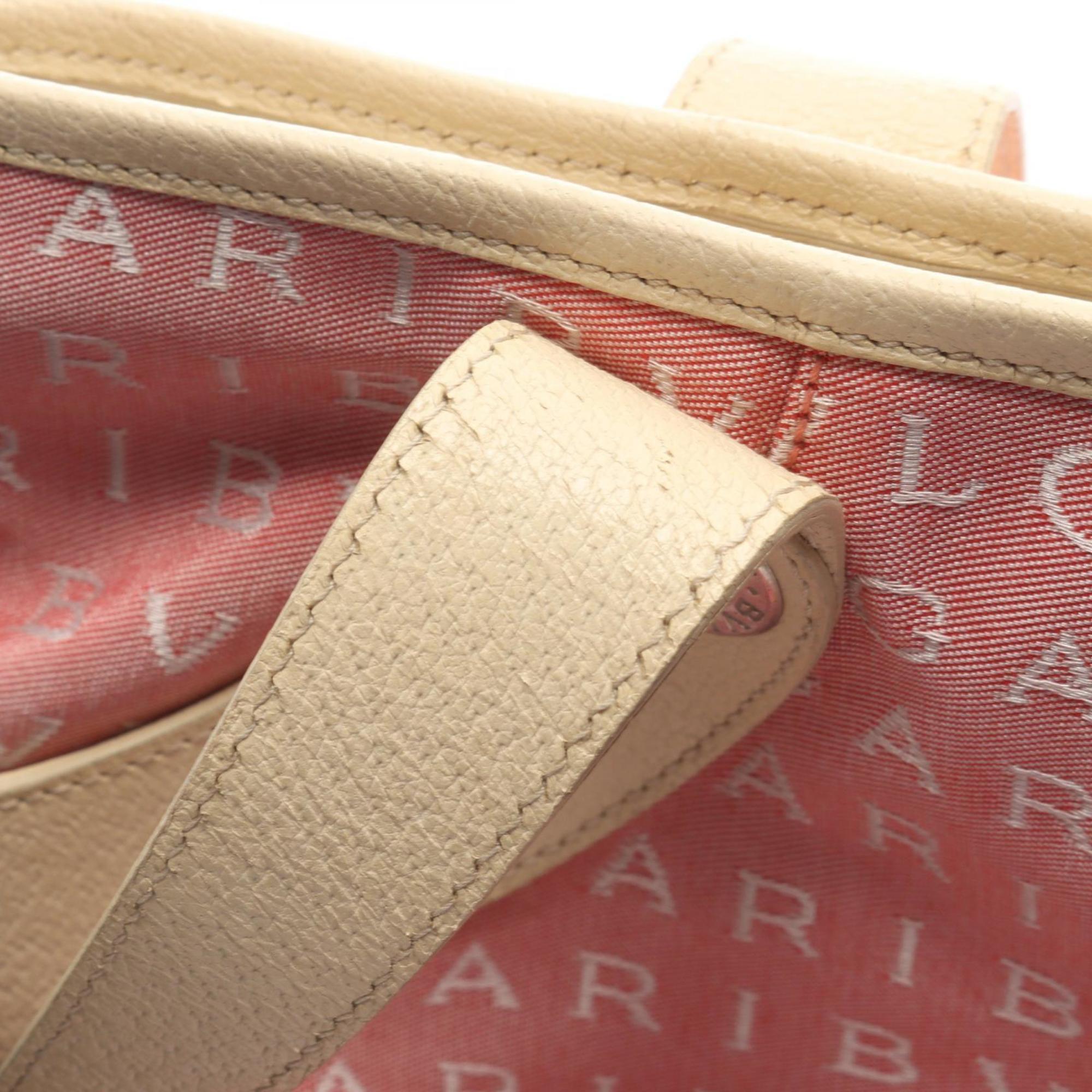 Bvlgari Ivory Pink Canvas Leather Handbag Tote Bag (Pre-Owned)