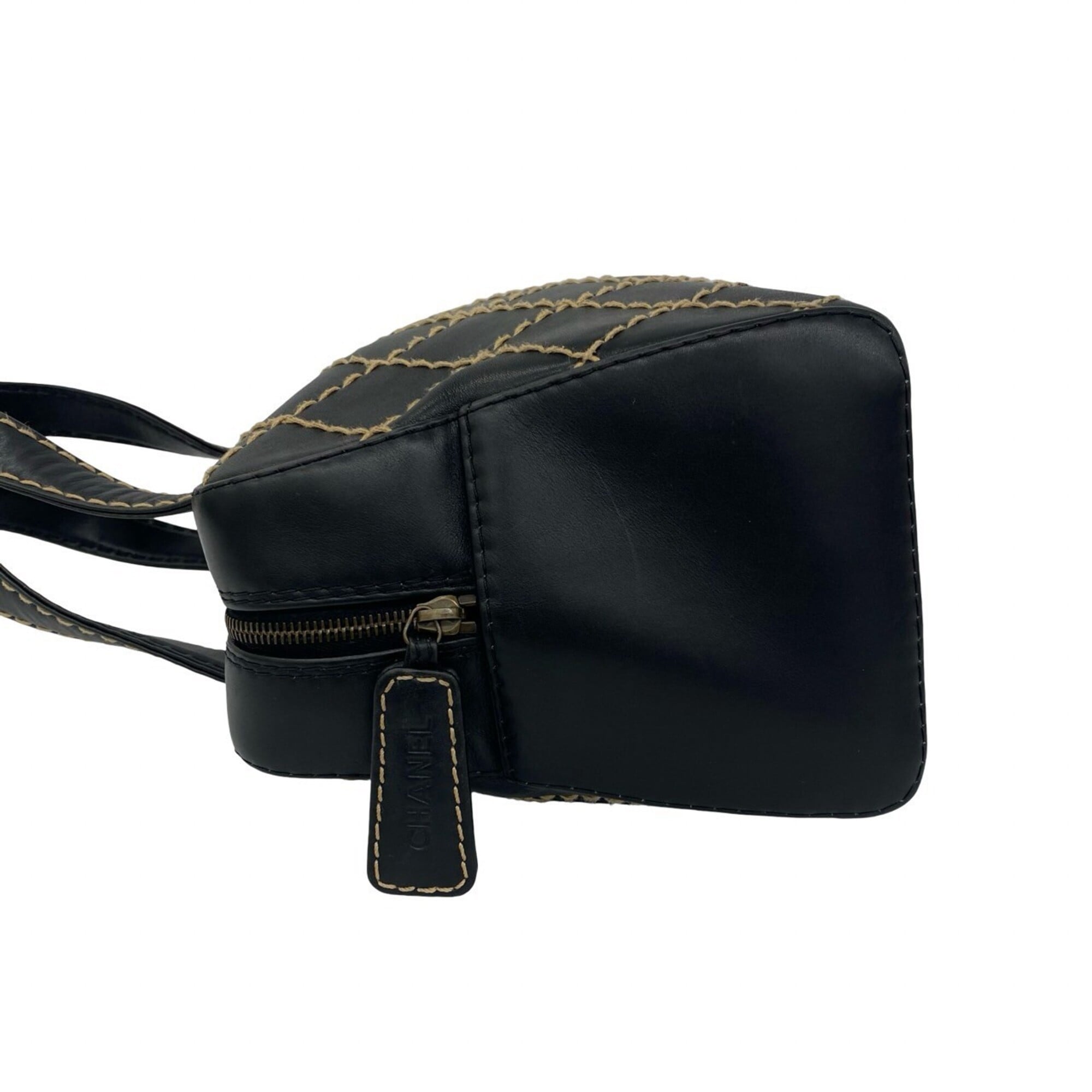 Chanel Black Leather Boston Bag Handbag (Pre-Owned)