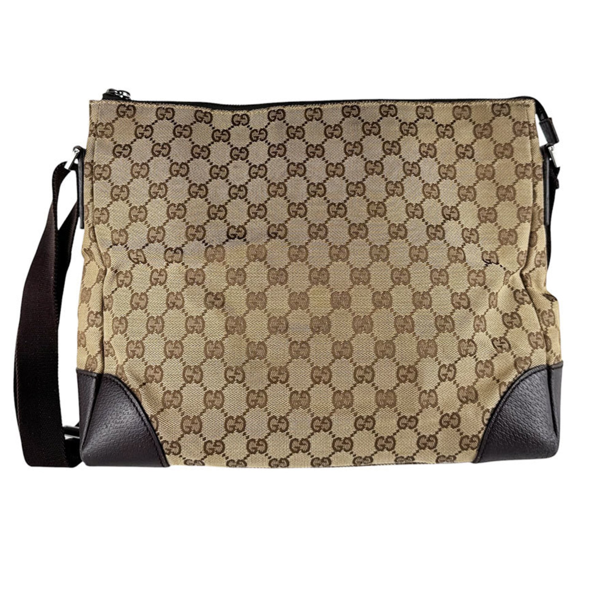 Gucci Brown Gg Canvas Leather Shoulder Bag (Pre-Owned)