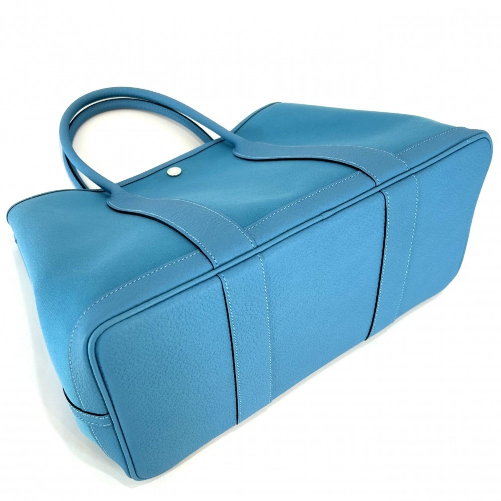 Hermes Blue Negonda Leather Toile Officier Handbag Tote Bag (Pre-Owned)