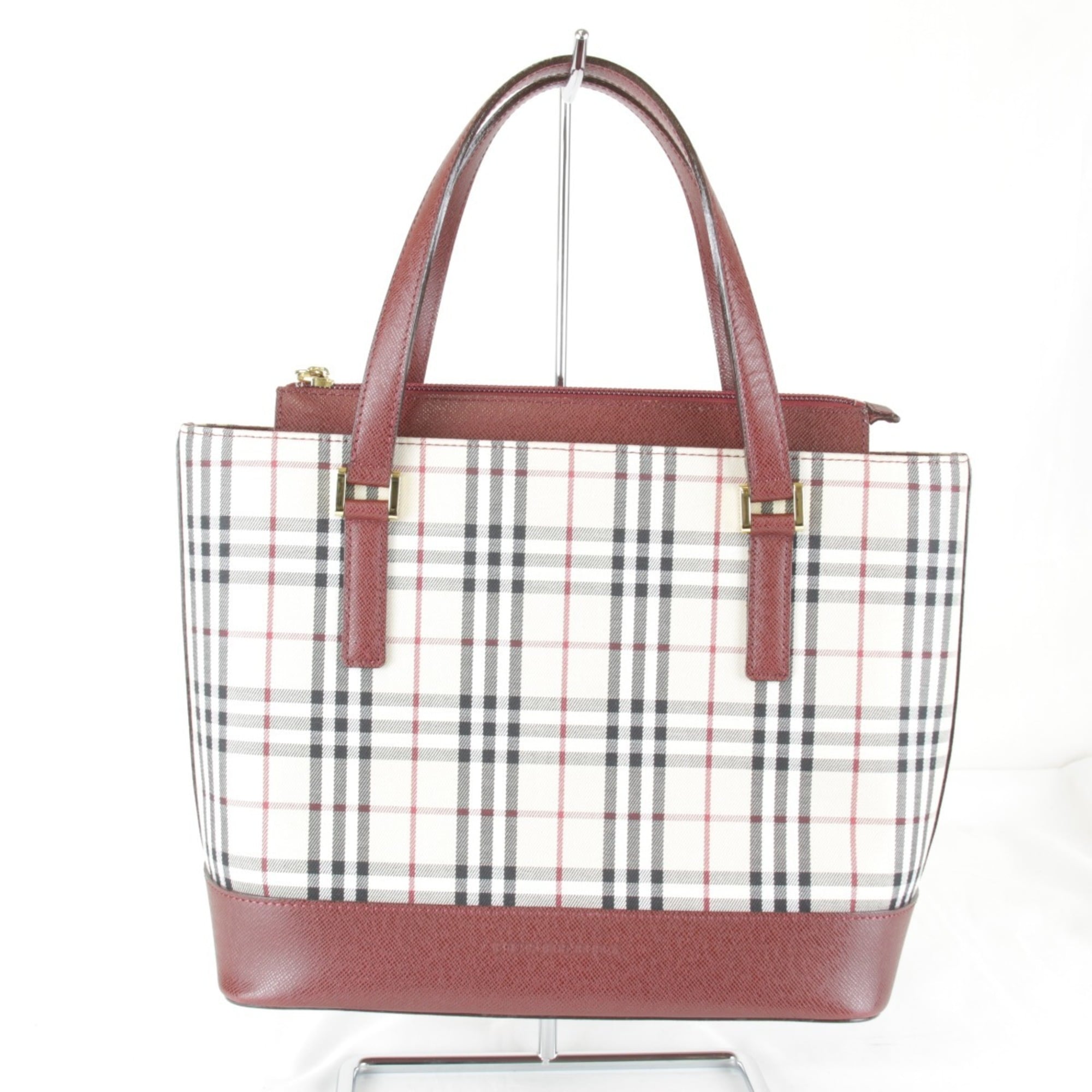 Burberry Red Color Canvas Leather Handbag (Pre-Owned)