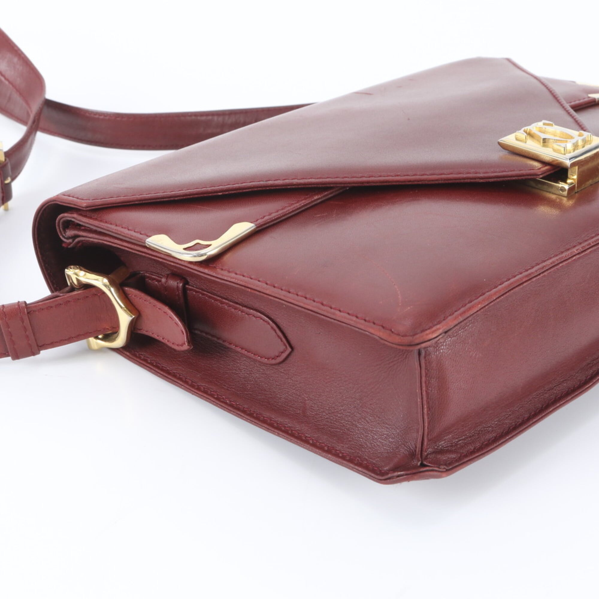 Cartier Wine Red Leather Handbag Shoulder Bag Tote Bag (Pre-Owned)