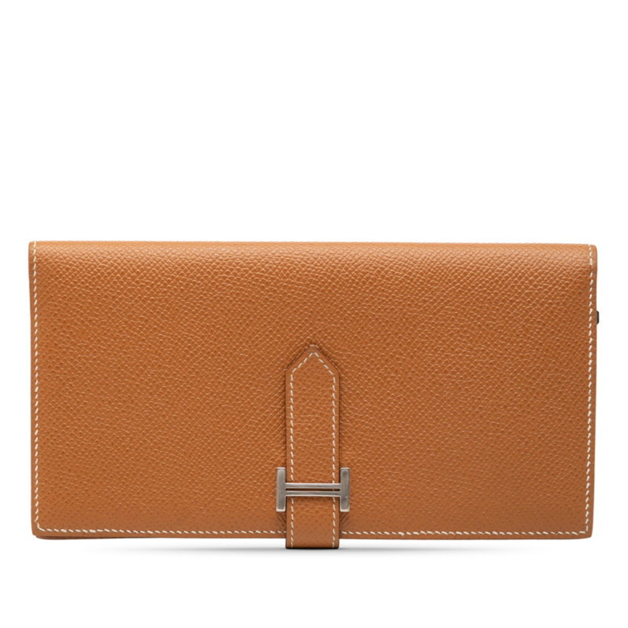 Hermes Silver Brown Cognac Epsom Leather Long Wallet (Bi-Fold) (Pre-Owned)